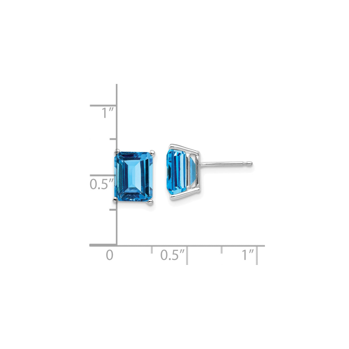 14k White Gold Blue Topaz Stud Earrings, Emerald Cut Minimalist Gemstone Jewelry for Women