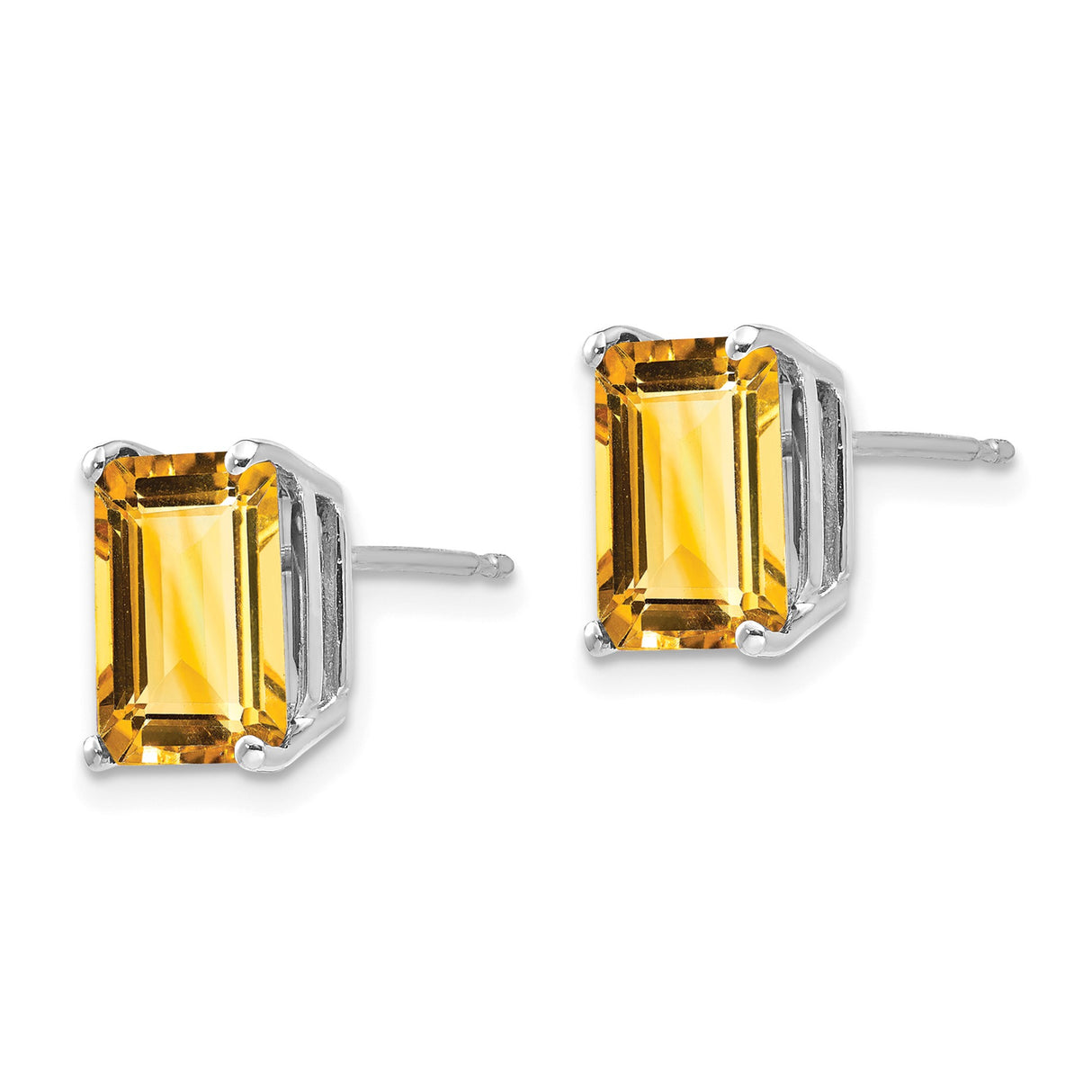 14k White Gold Stud Earrings with Citrine, Emerald Cut, Minimalist Modern Design