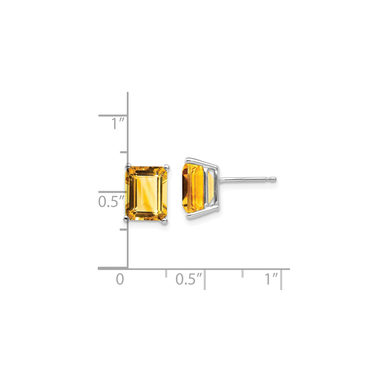 14k White Gold Stud Earrings with Citrine, Emerald Cut, Minimalist Modern Design