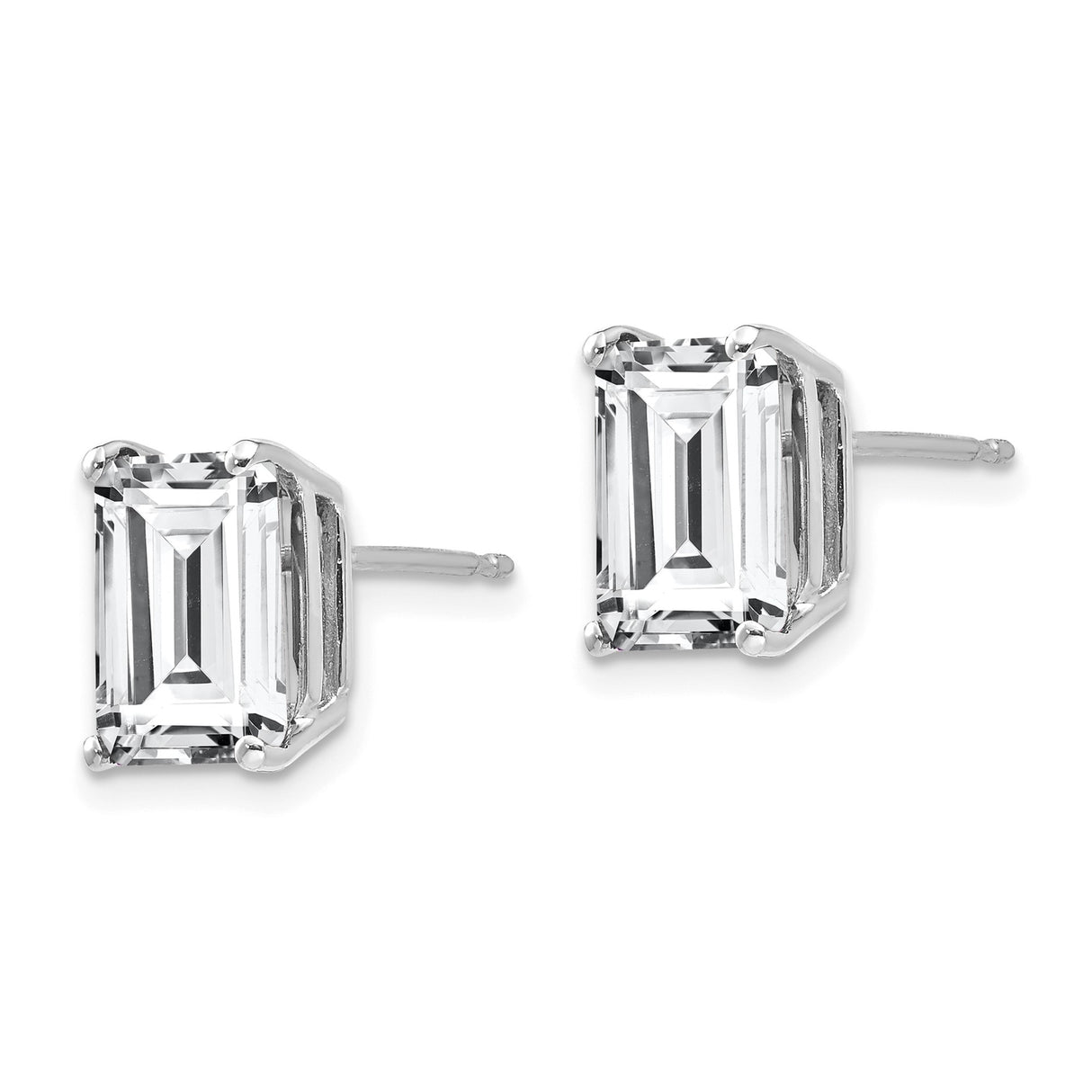 14k White Gold Stud Earrings with Emerald Cut Cubic Zirconia in Four-Prong Setting