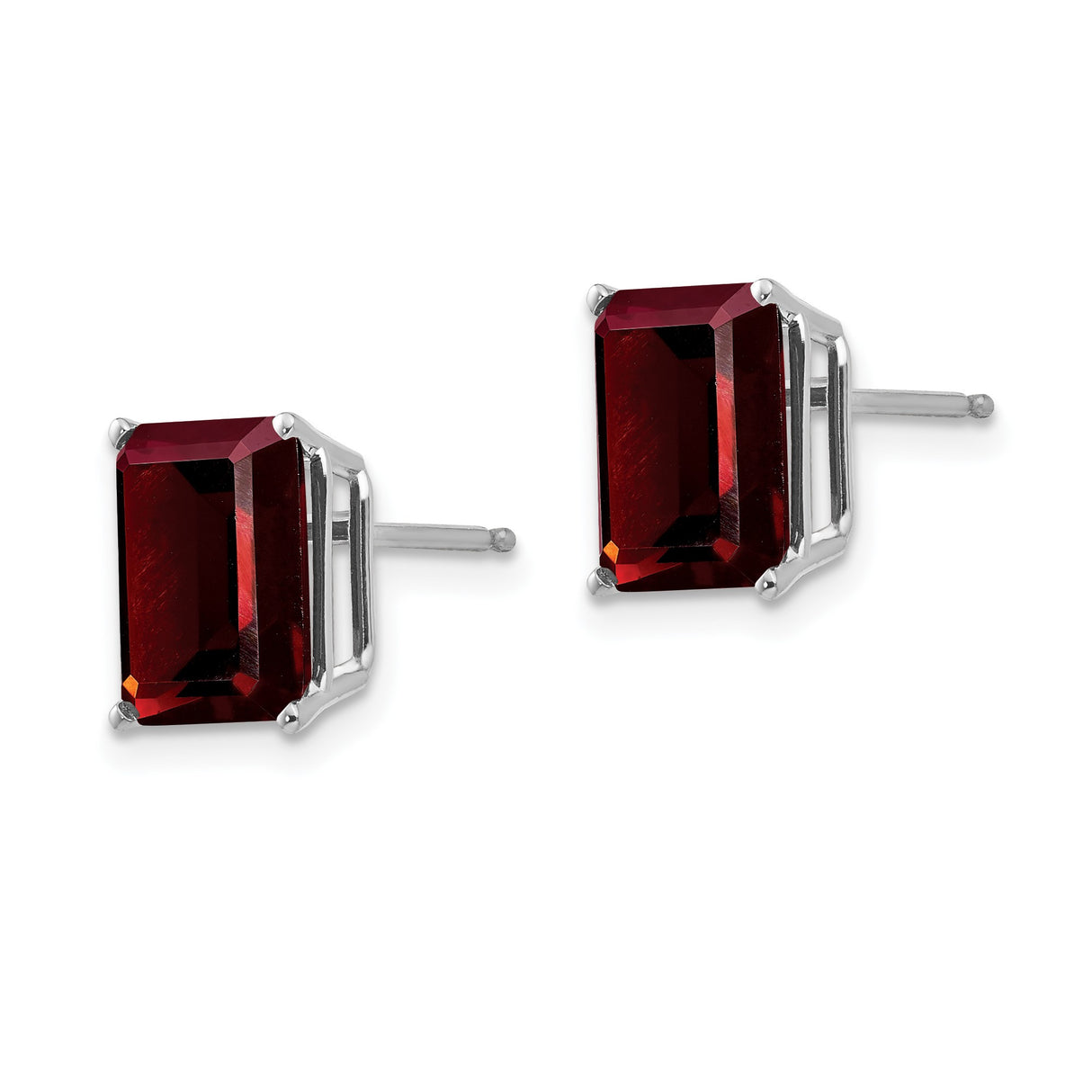 14k White Gold Garnet Stud Earrings, Emerald-Cut January Birthstone for Women