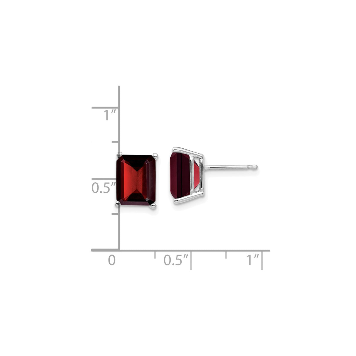 14k White Gold Garnet Stud Earrings, Emerald-Cut January Birthstone for Women