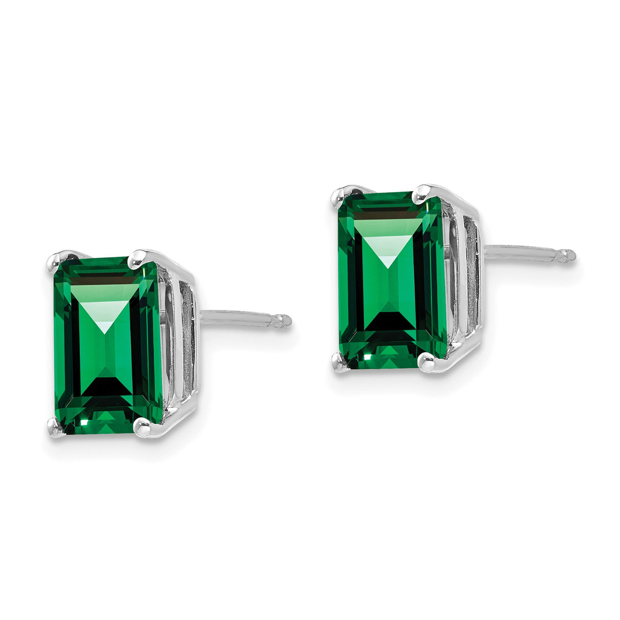 14k White Gold Stud Earrings with Emerald Cut Helenite, Minimalist Polished Design