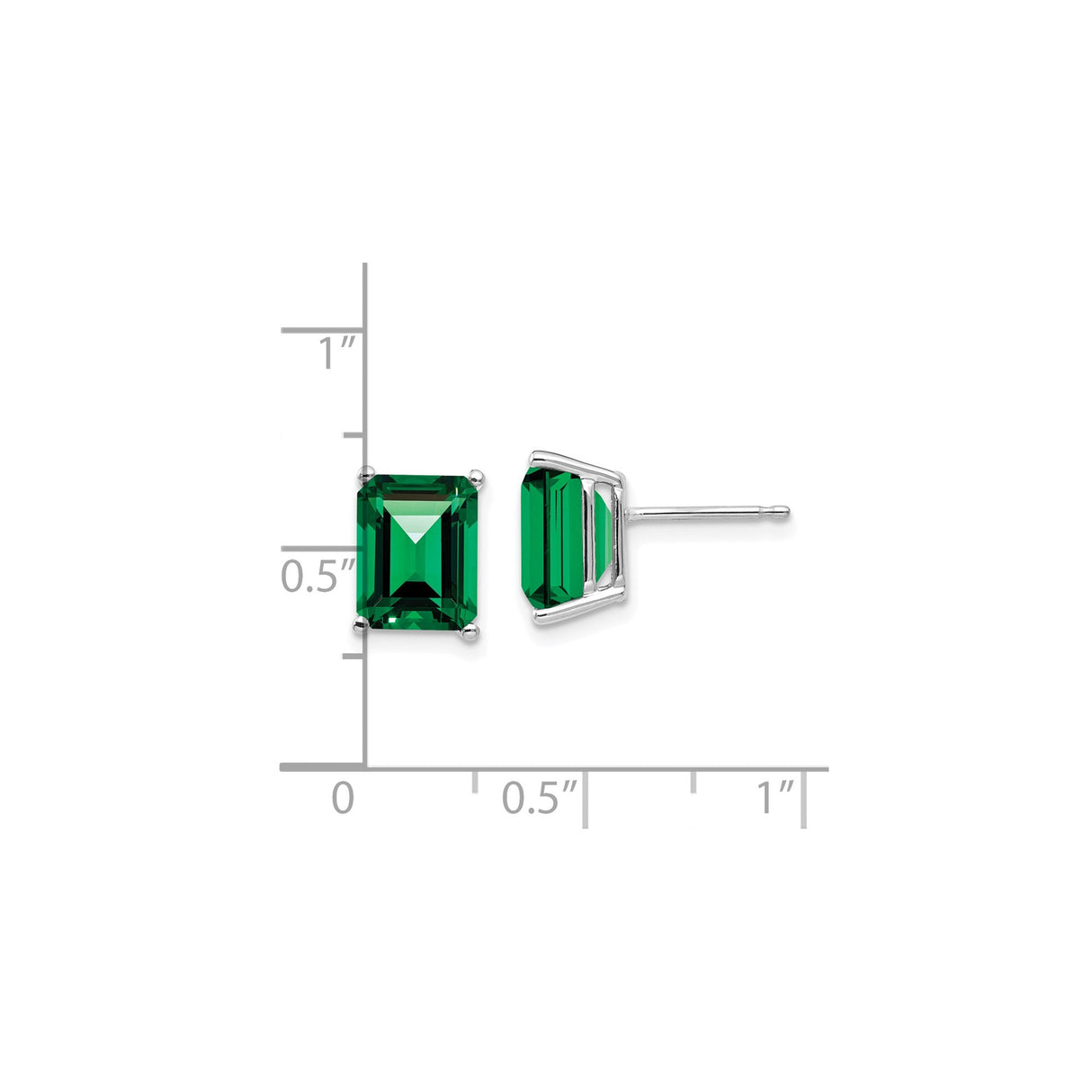 14k White Gold Stud Earrings with Emerald Cut Helenite, Minimalist Polished Design