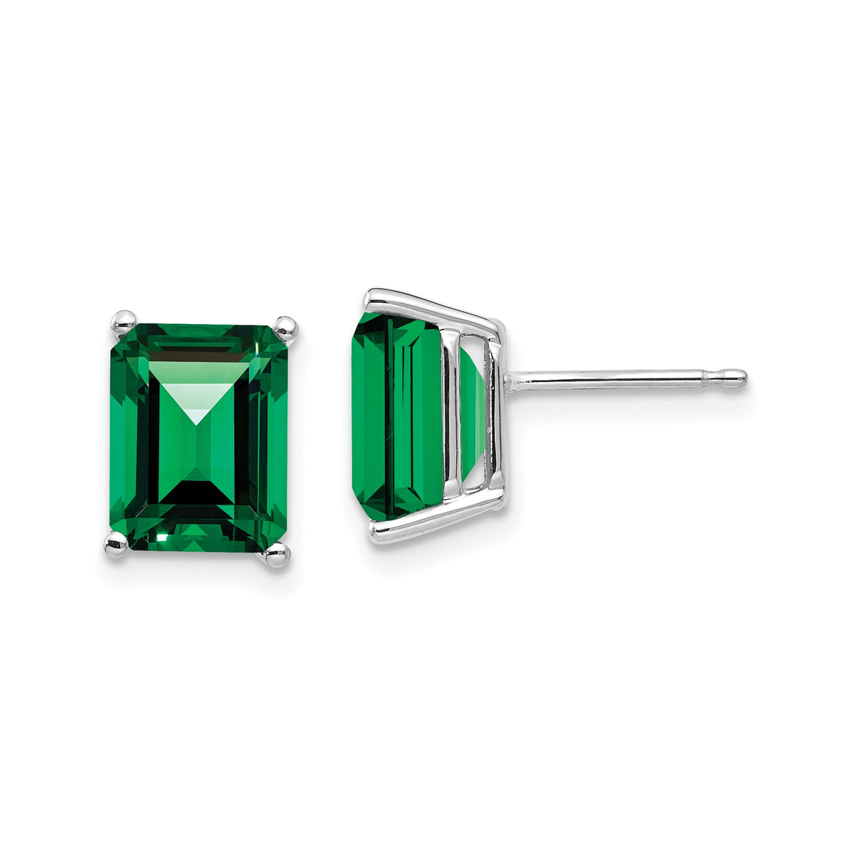 14k White Gold Stud Earrings with Emerald Cut Helenite, Minimalist Polished Design