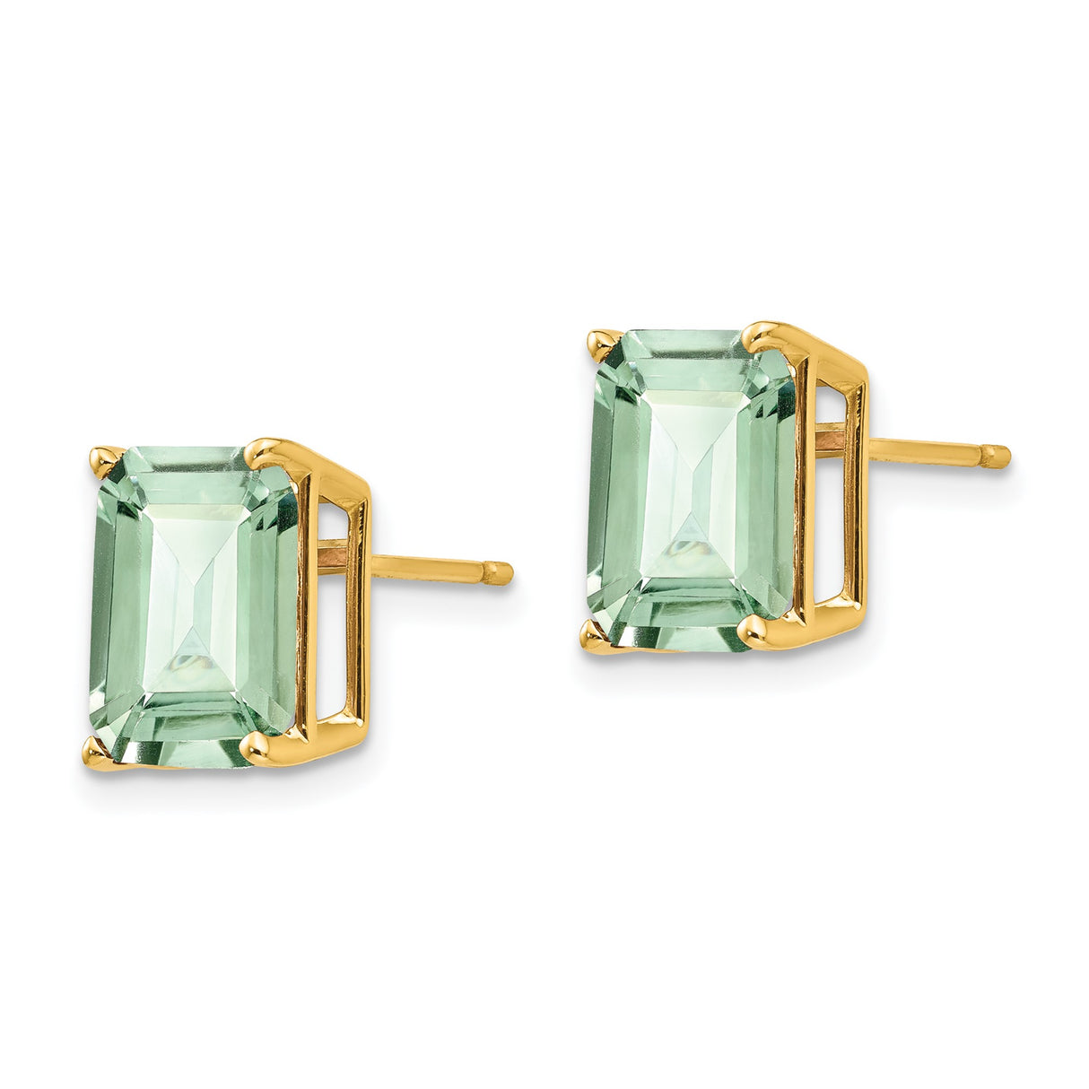 14k Yellow Gold Emerald Cut Green Amethyst Stud Earrings, Minimalist Dainty Jewelry for Women