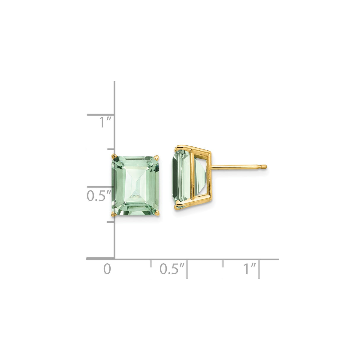 14k Yellow Gold Emerald Cut Green Amethyst Stud Earrings, Minimalist Dainty Jewelry for Women