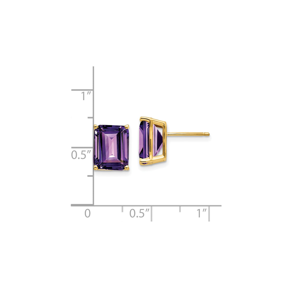 14k Yellow Gold Amethyst Stud Earrings, Emerald Cut Purple Gemstone, Minimalist Style for Women