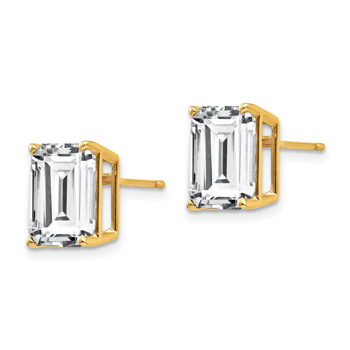 14k Yellow Gold Emerald Cut Cubic Zirconia Stud Earrings in Prong Setting for Women