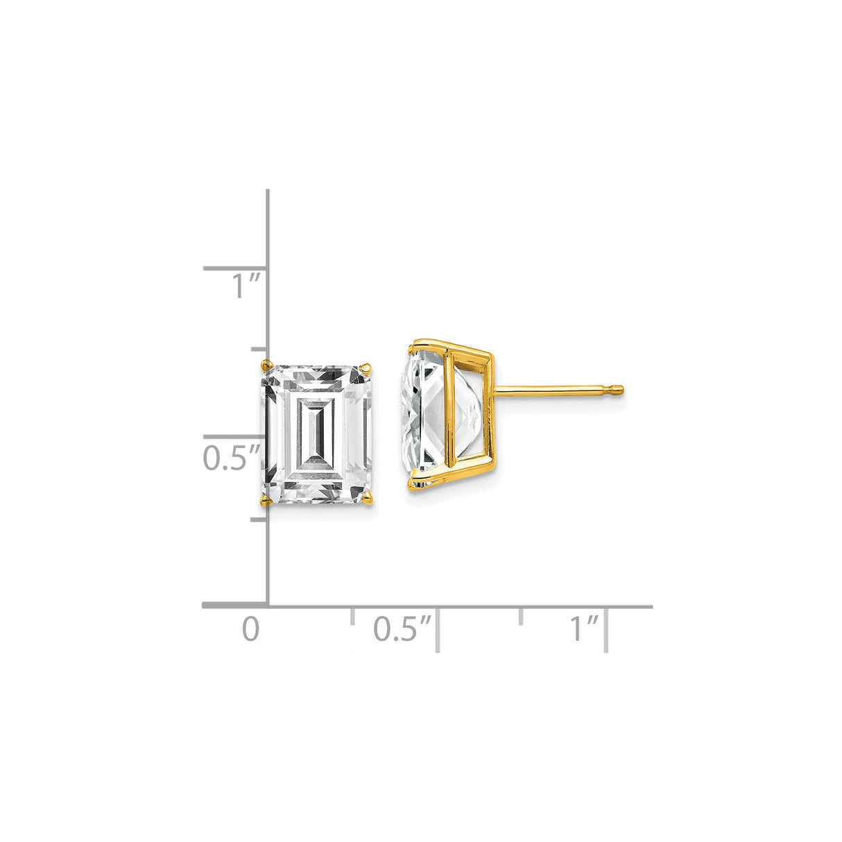 14k Yellow Gold Emerald Cut Cubic Zirconia Stud Earrings in Prong Setting for Women
