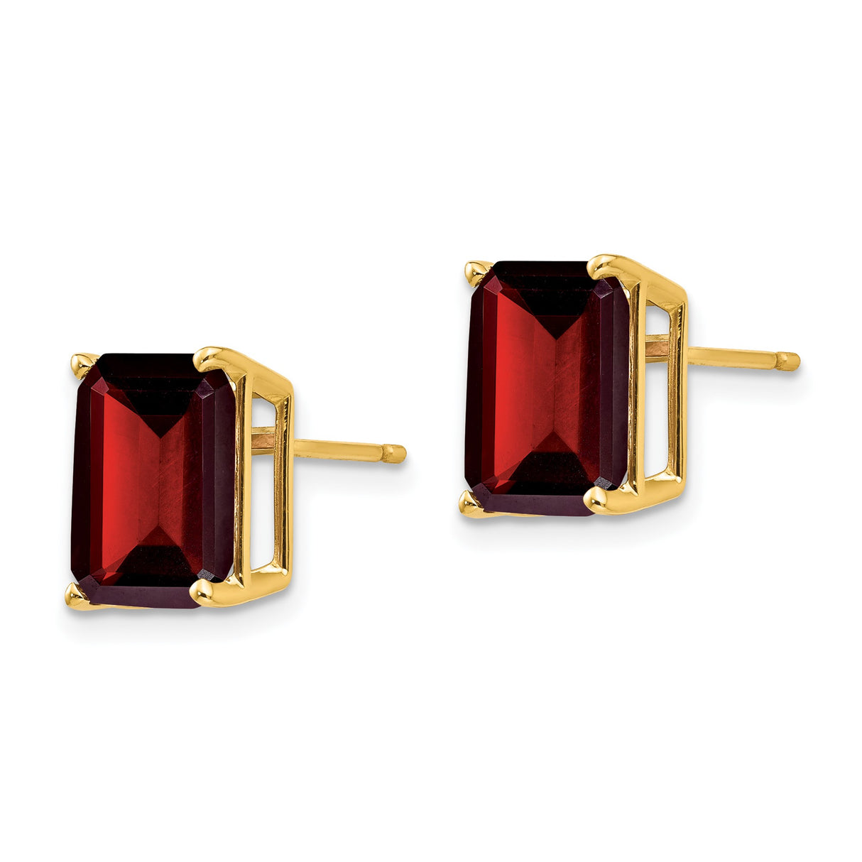 14k Yellow Gold Garnet Stud Earrings, Emerald Cut, Classic Style for Women