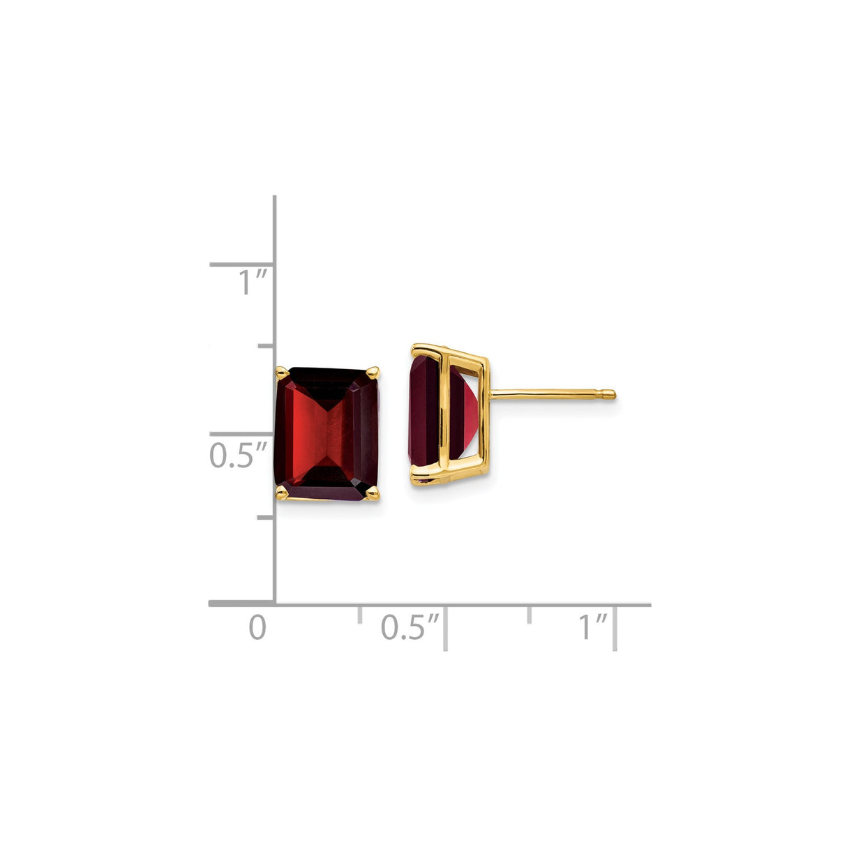 14k Yellow Gold Garnet Stud Earrings, Emerald Cut, Classic Style for Women