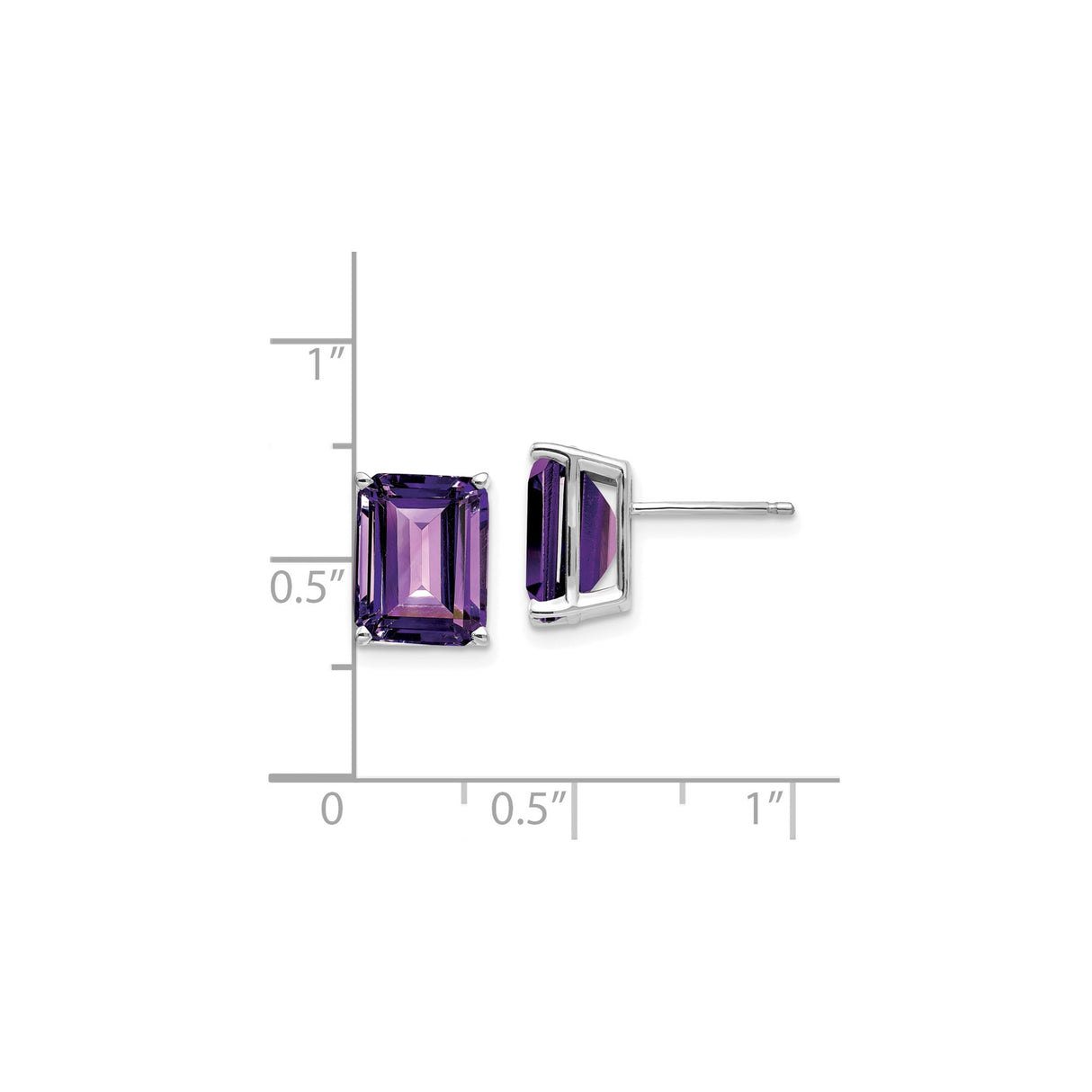 14k White Gold Amethyst Stud Earrings, Emerald Cut Rectangular Gemstone, Minimalist Design for Women