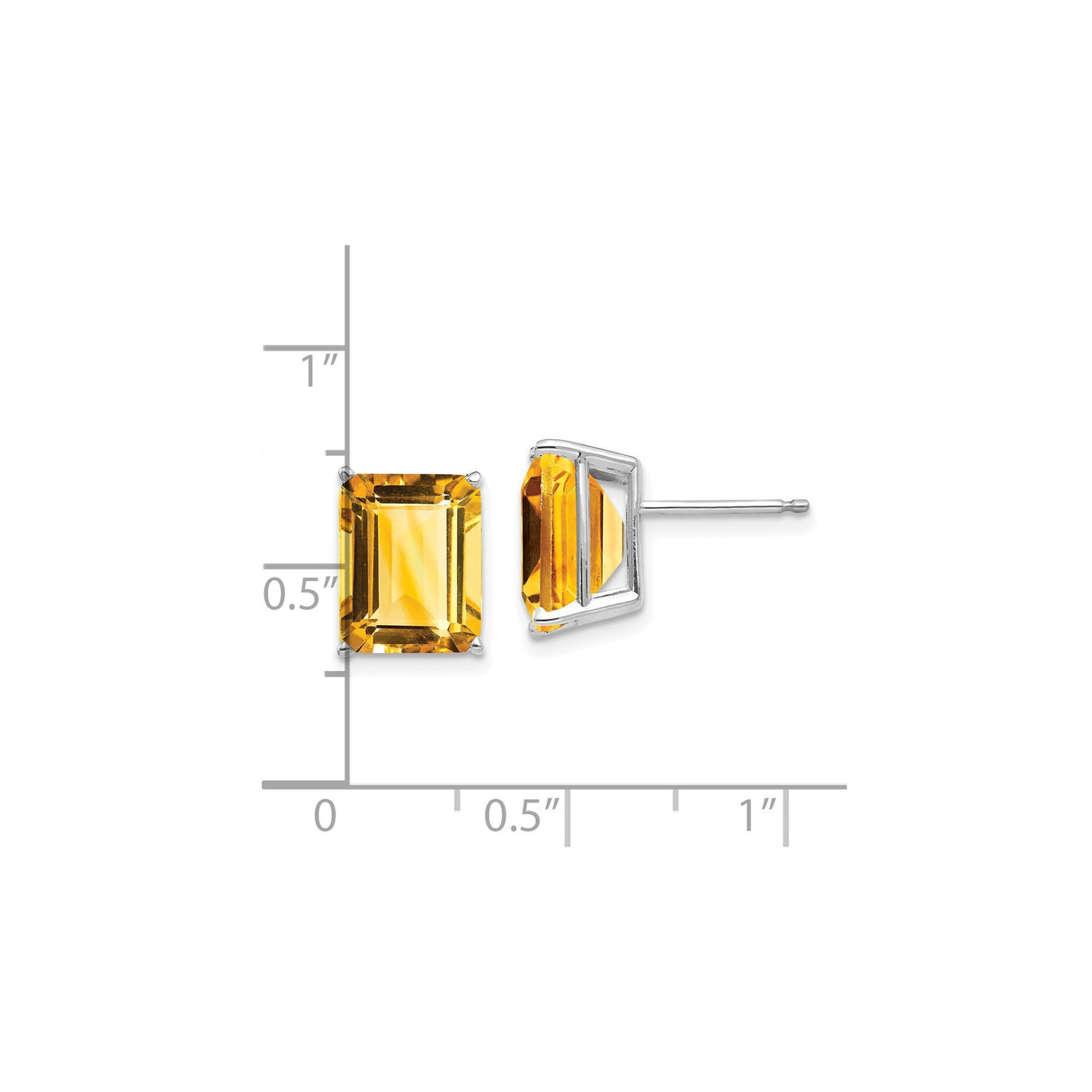 14k White Gold Citrine Stud Earrings, Emerald Cut November Birthstone Jewelry