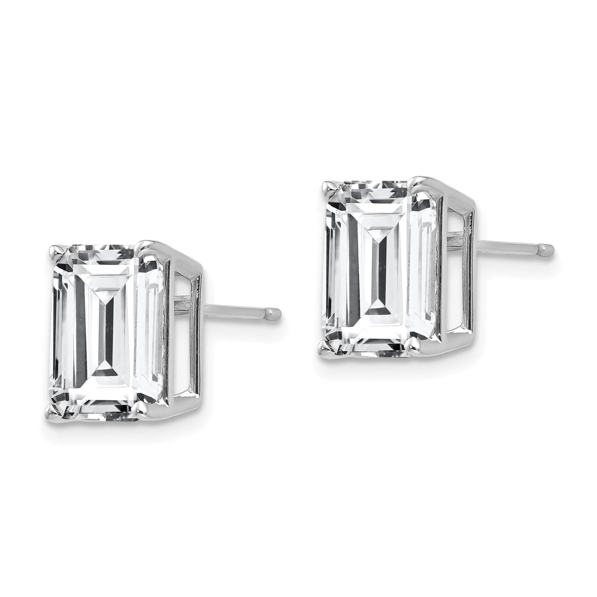 14k White Gold Stud Earrings with Emerald Cut Cubic Zirconia, Classic Minimalist Design