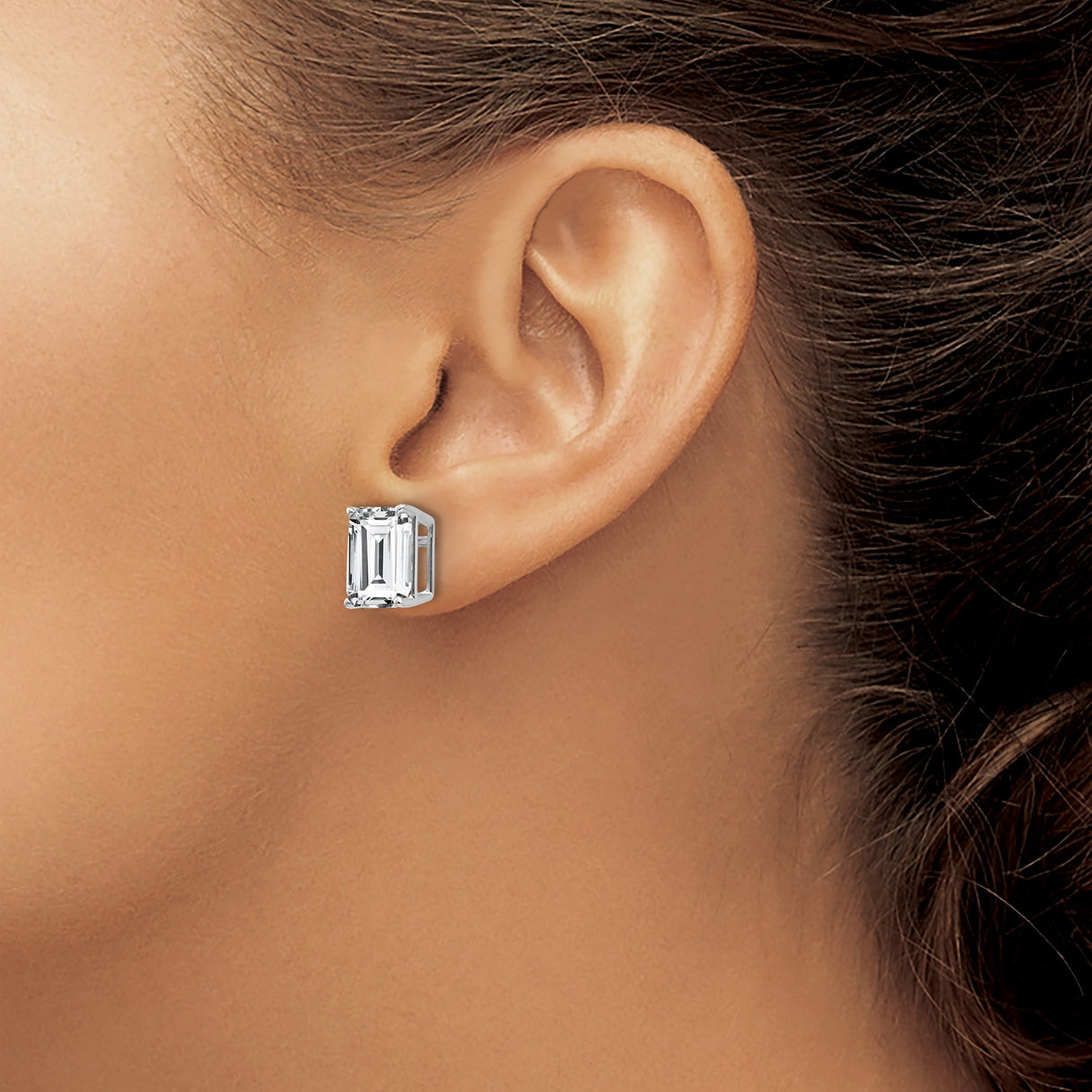 14k White Gold Stud Earrings with Emerald Cut Cubic Zirconia, Classic Minimalist Design