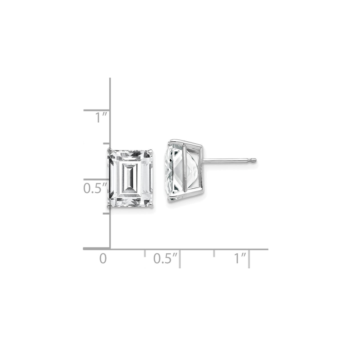 14k White Gold Stud Earrings with Emerald Cut Cubic Zirconia, Classic Minimalist Design