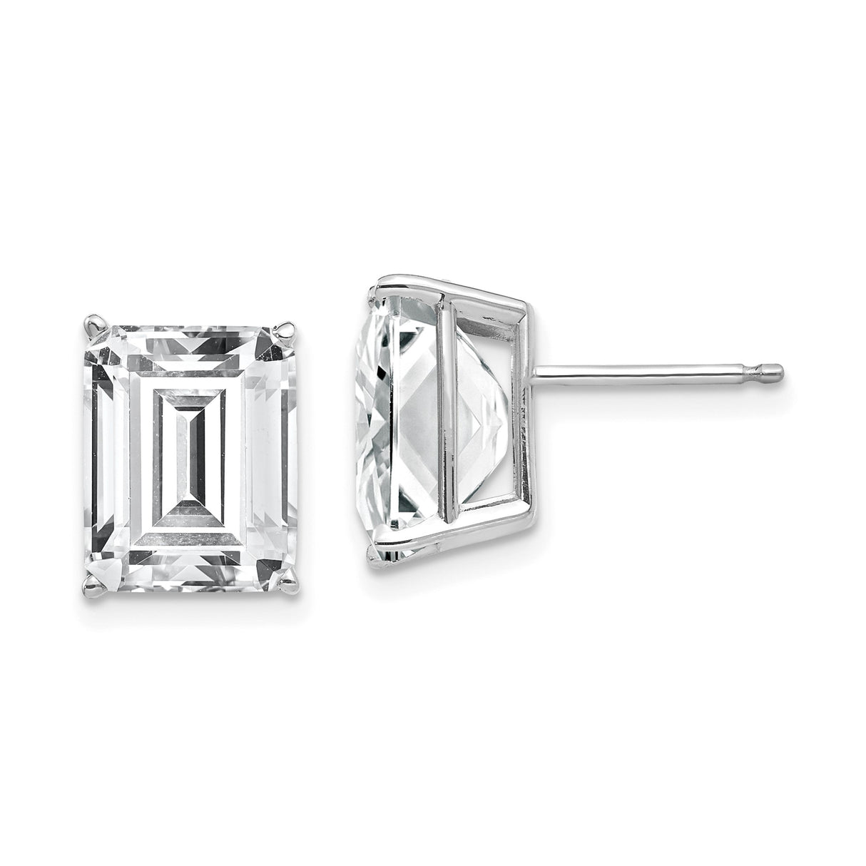 14k White Gold Stud Earrings with Emerald Cut Cubic Zirconia, Classic Minimalist Design