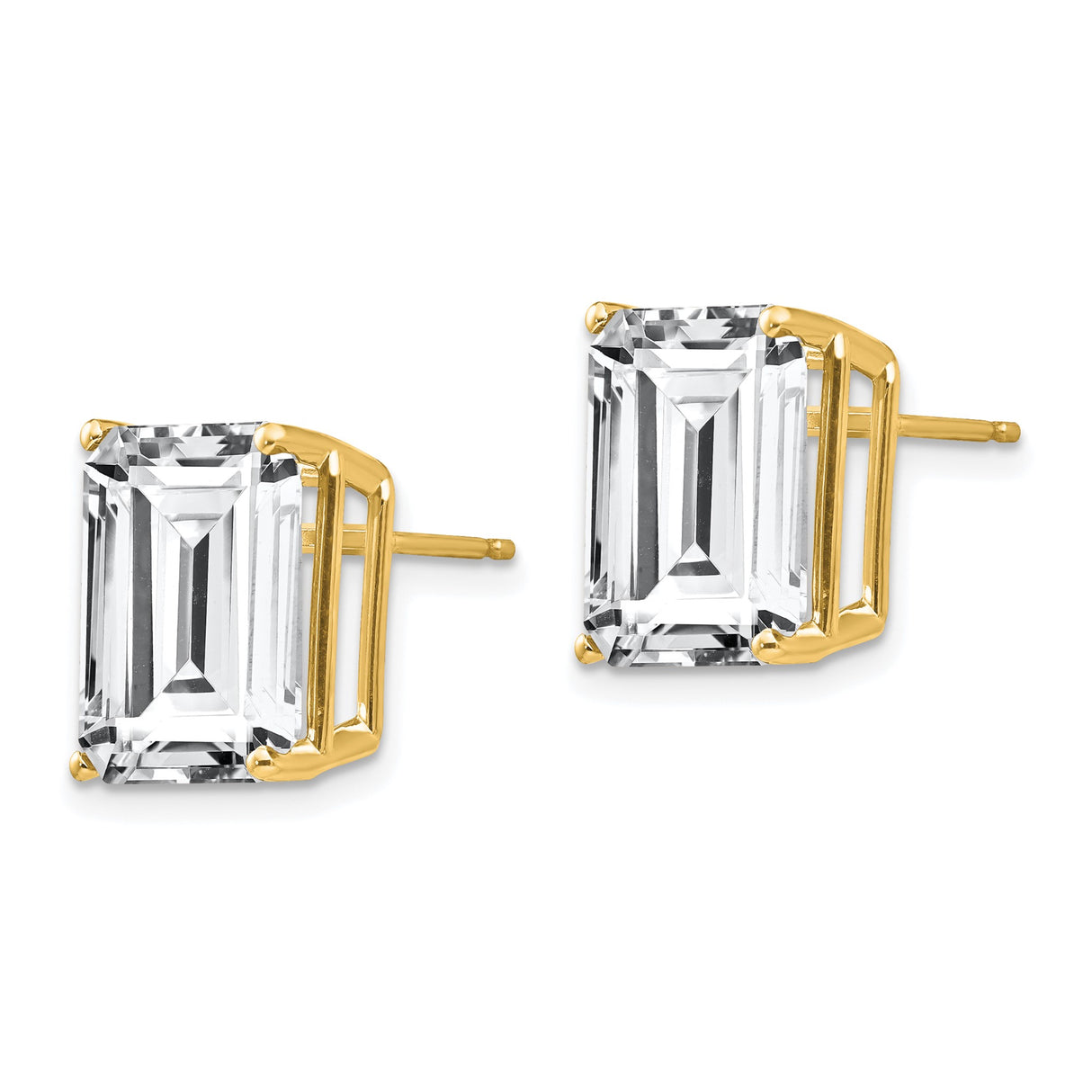 14k Yellow Gold Stud Earrings with Emerald Cut Cubic Zirconia, Classic Solitaire Style