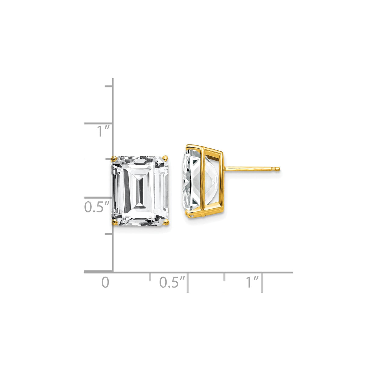 14k Yellow Gold Stud Earrings with Emerald Cut Cubic Zirconia, Classic Solitaire Style