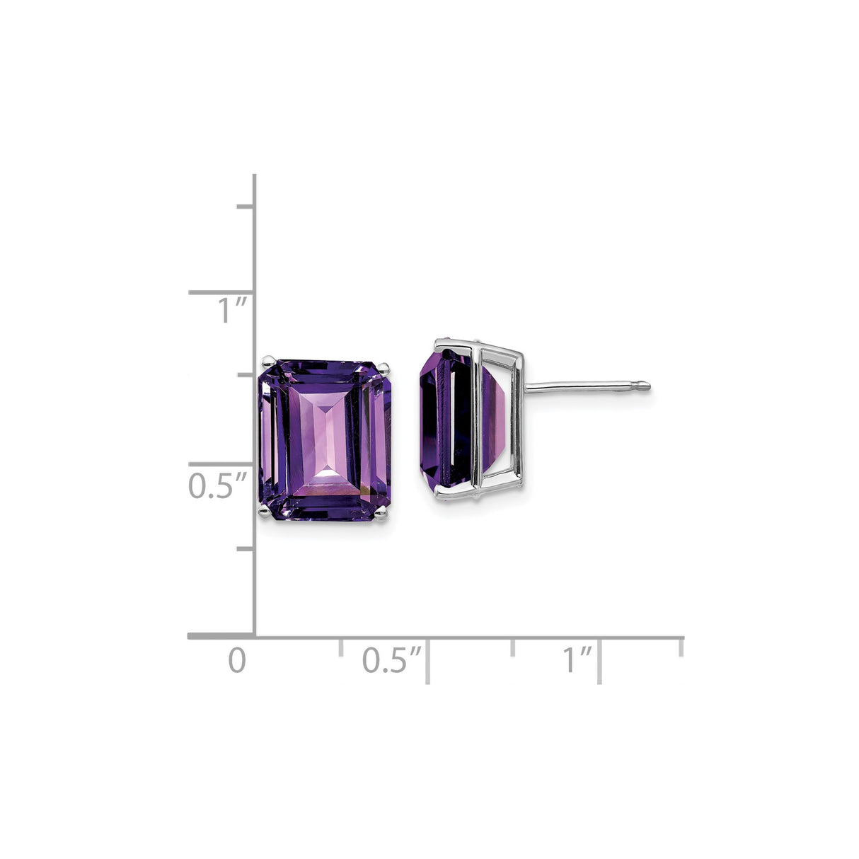 14k White Gold Amethyst Stud Earrings, Emerald Cut Gemstone, Classic Fine Jewelry
