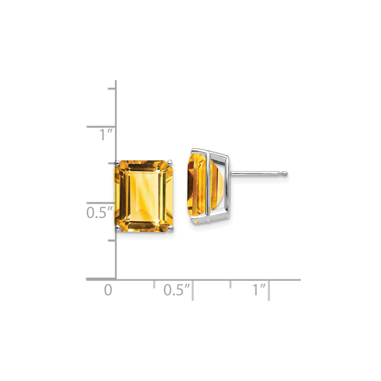 14k White Gold Citrine Stud Earrings, Emerald Cut, Classic Design for Women