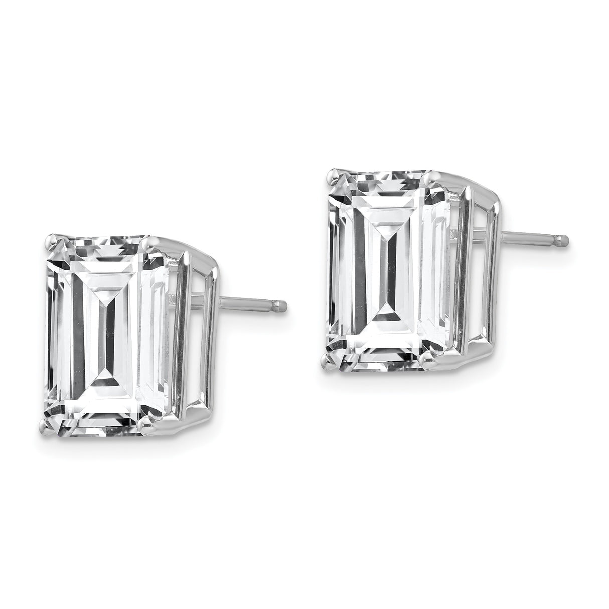 14k White Gold Stud Earrings with Emerald-Cut Cubic Zirconia, Classic Minimalist Design for Women