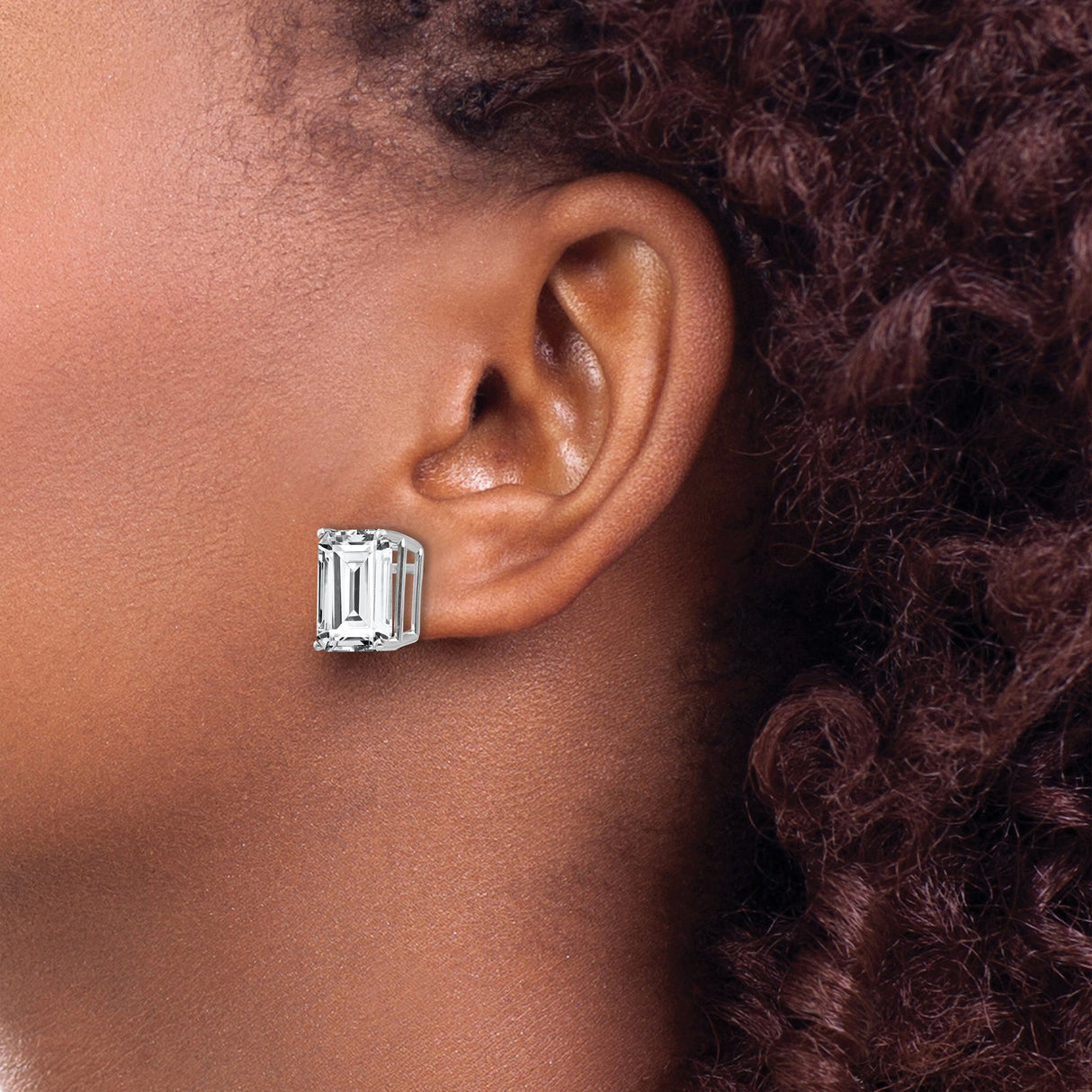 14k White Gold Stud Earrings with Emerald-Cut Cubic Zirconia, Classic Minimalist Design for Women