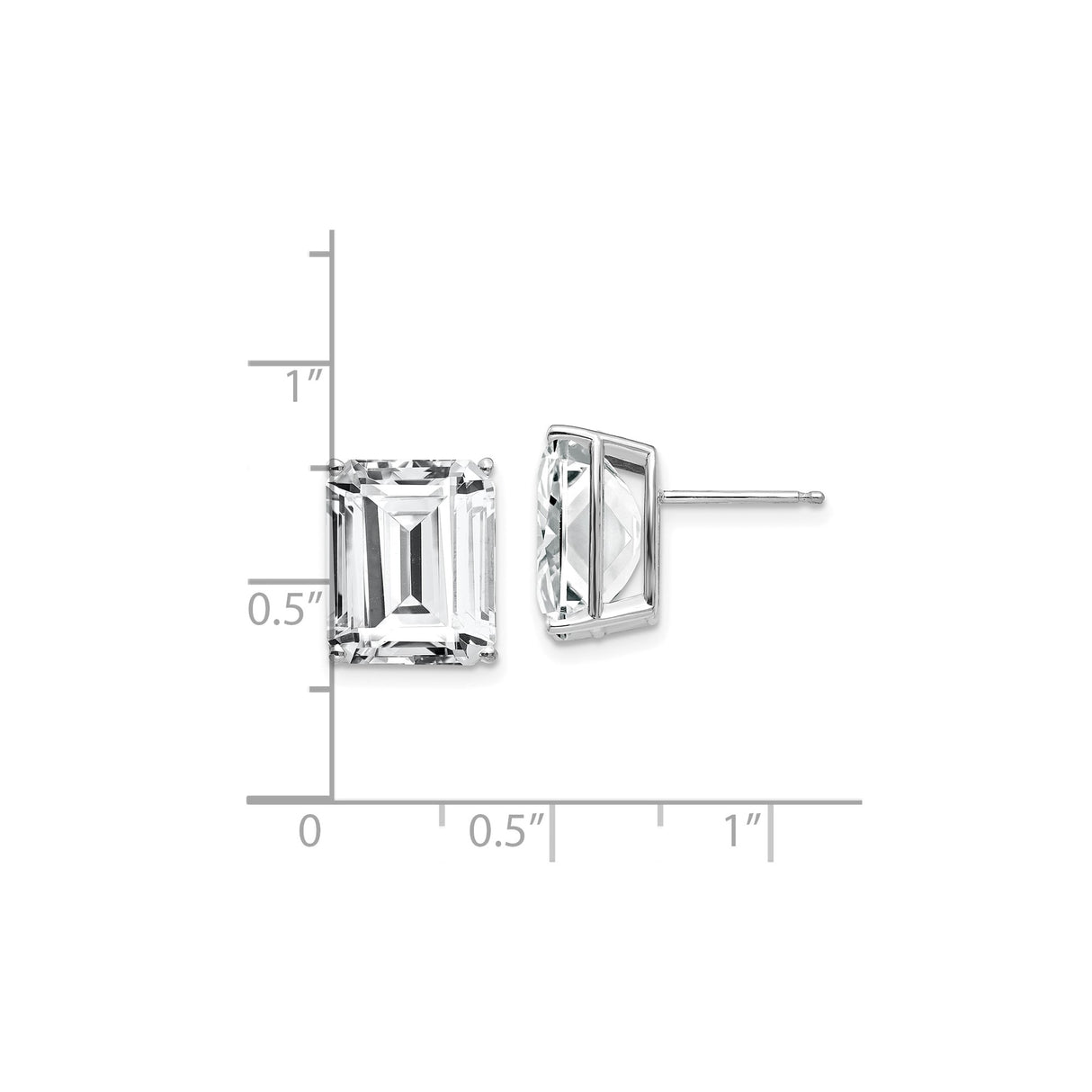 14k White Gold Stud Earrings with Emerald-Cut Cubic Zirconia, Classic Minimalist Design for Women