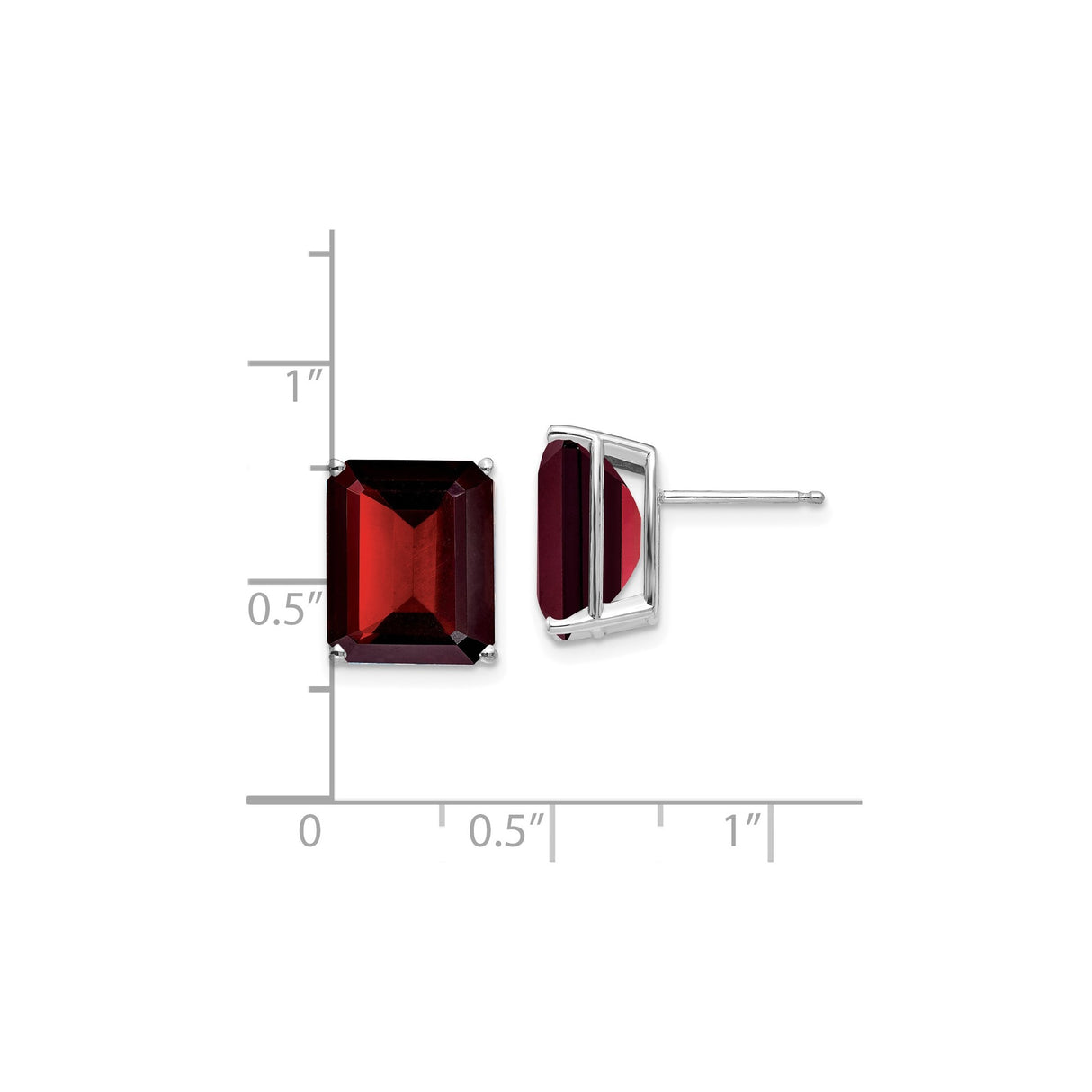 14k White Gold Garnet Stud Earrings with Emerald Cut Gemstones, Minimalist Square Design