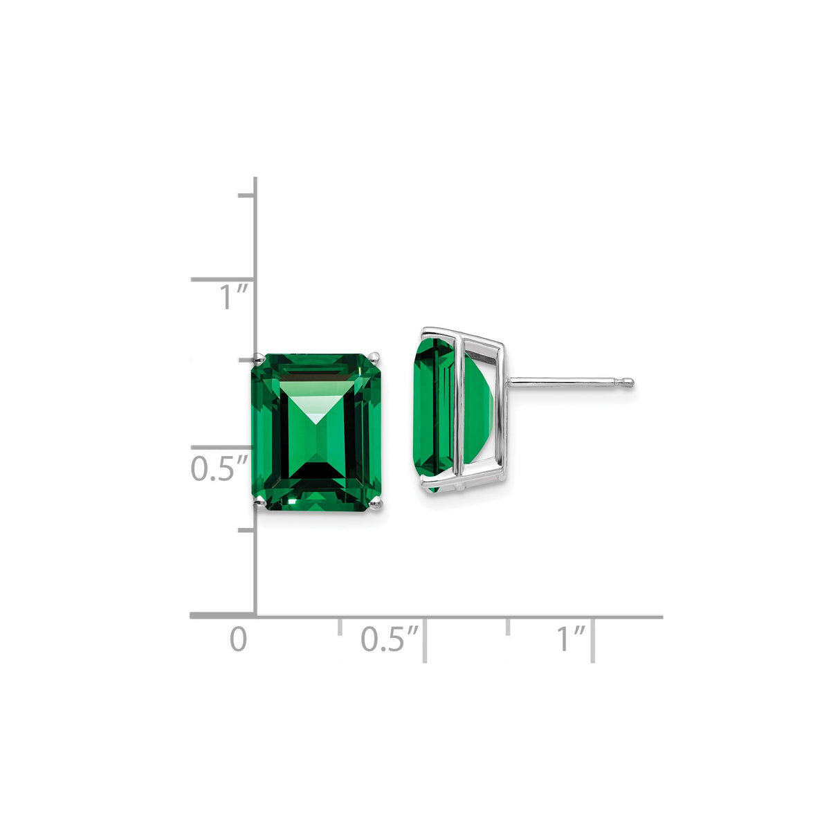 14k White Gold Stud Earrings with Emerald Cut Helenite, May Birthstone Style