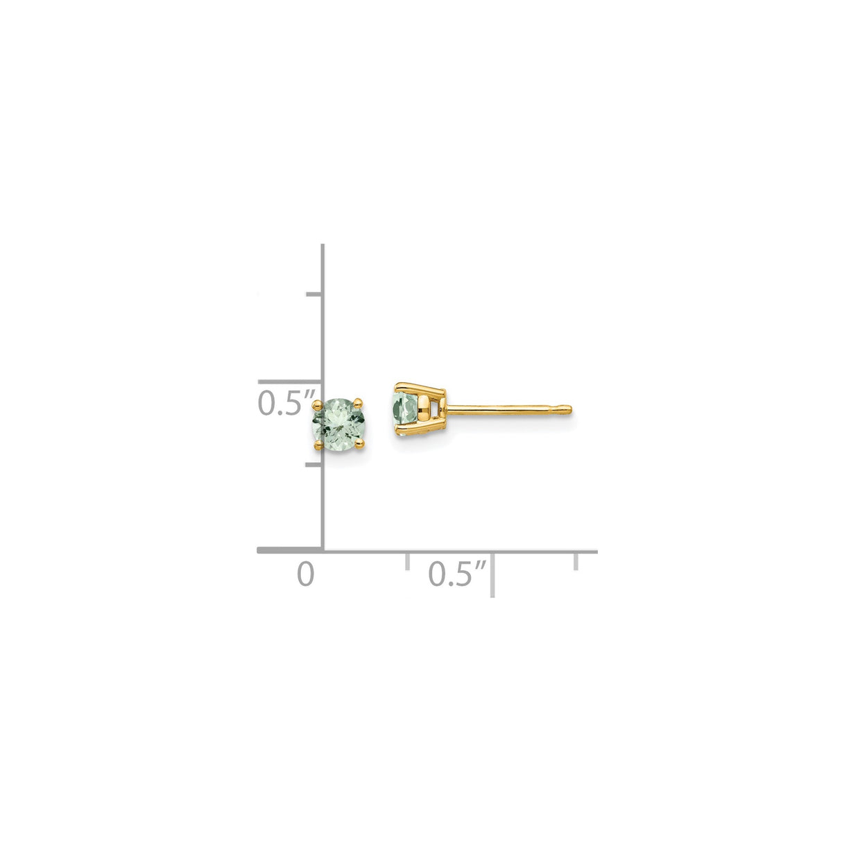 14k Yellow Gold Stud Earrings with Light Green Quartz, Classic Four Prong Setting