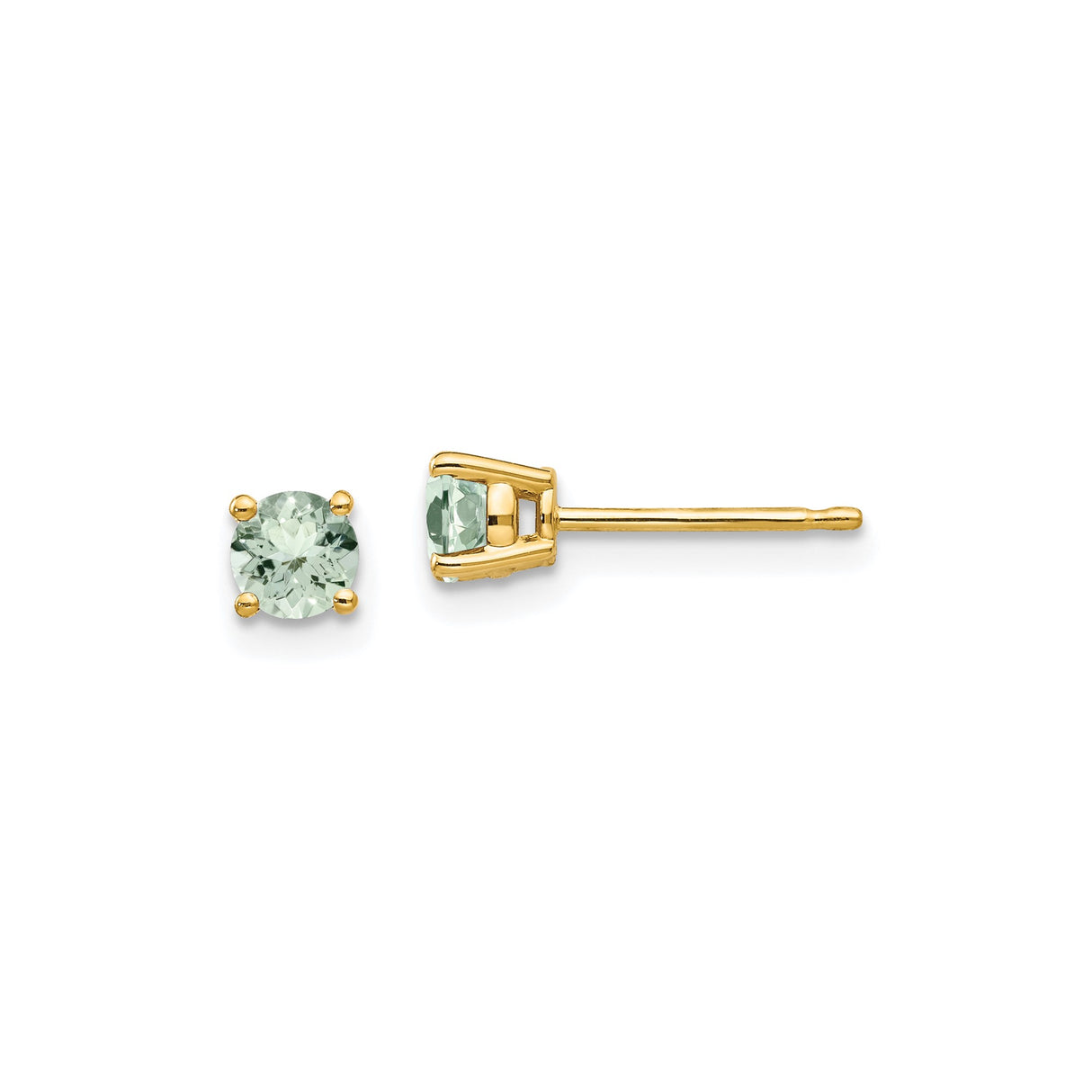 14k Yellow Gold Stud Earrings with Light Green Quartz, Classic Four Prong Setting