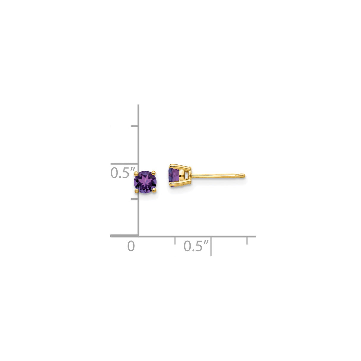 14k Yellow Gold Stud Earrings with Round Amethyst, Four Prong Setting, Minimalist Design