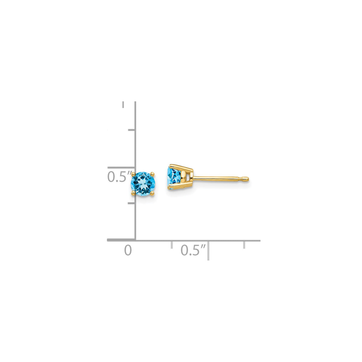 14k Yellow Gold Stud Earrings with Swiss Blue Topaz, Classic Prong Setting