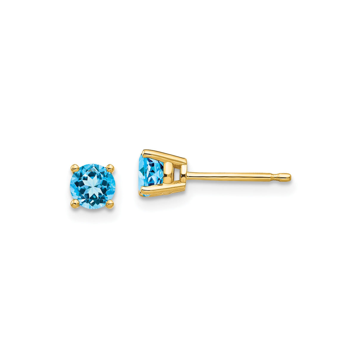 14k Yellow Gold Stud Earrings with Swiss Blue Topaz, Classic Prong Setting