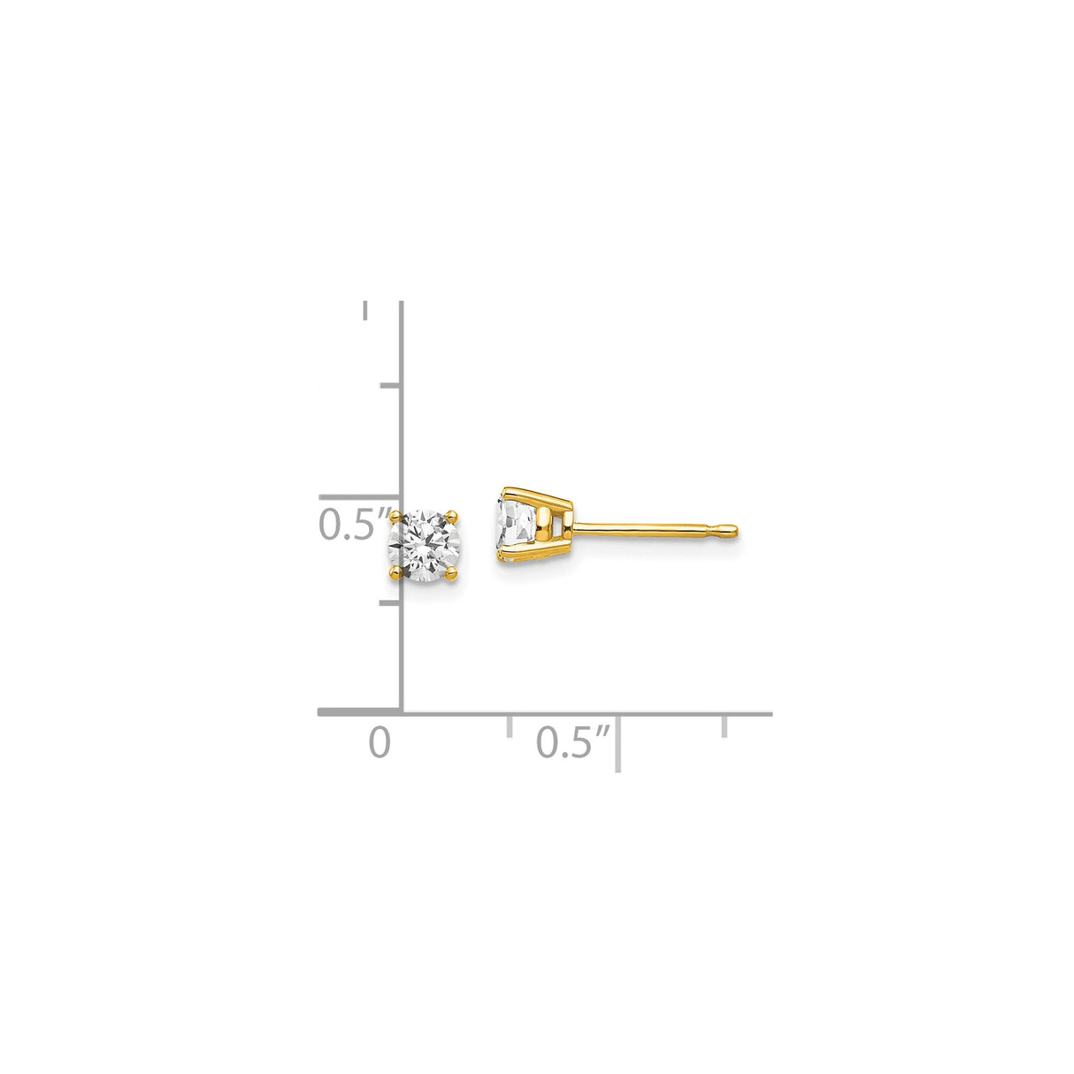 14k Yellow Gold Stud Earrings with Round Cubic Zirconia, Solitaire Four Prong Setting, Classic Style