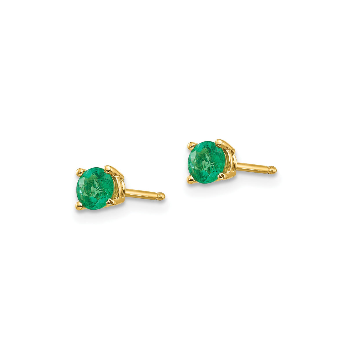 14k Yellow Gold Stud Earrings with Round Cut Emeralds, Minimalist Gemstone Design