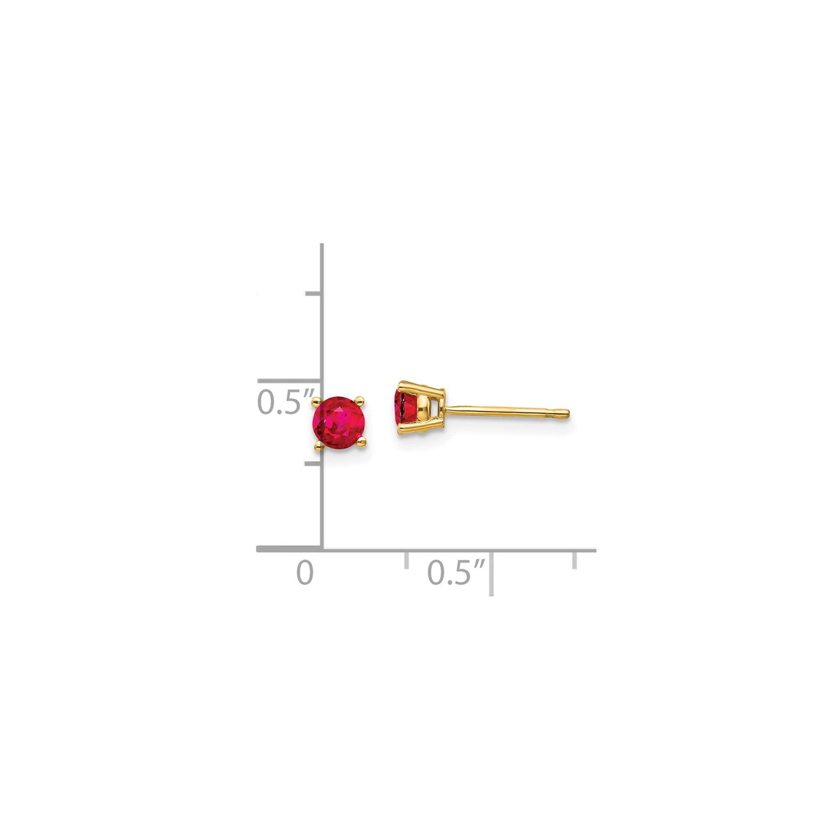 14k Yellow Gold Stud Earrings with Ruby in Four Prong Setting, Classic Design for Women