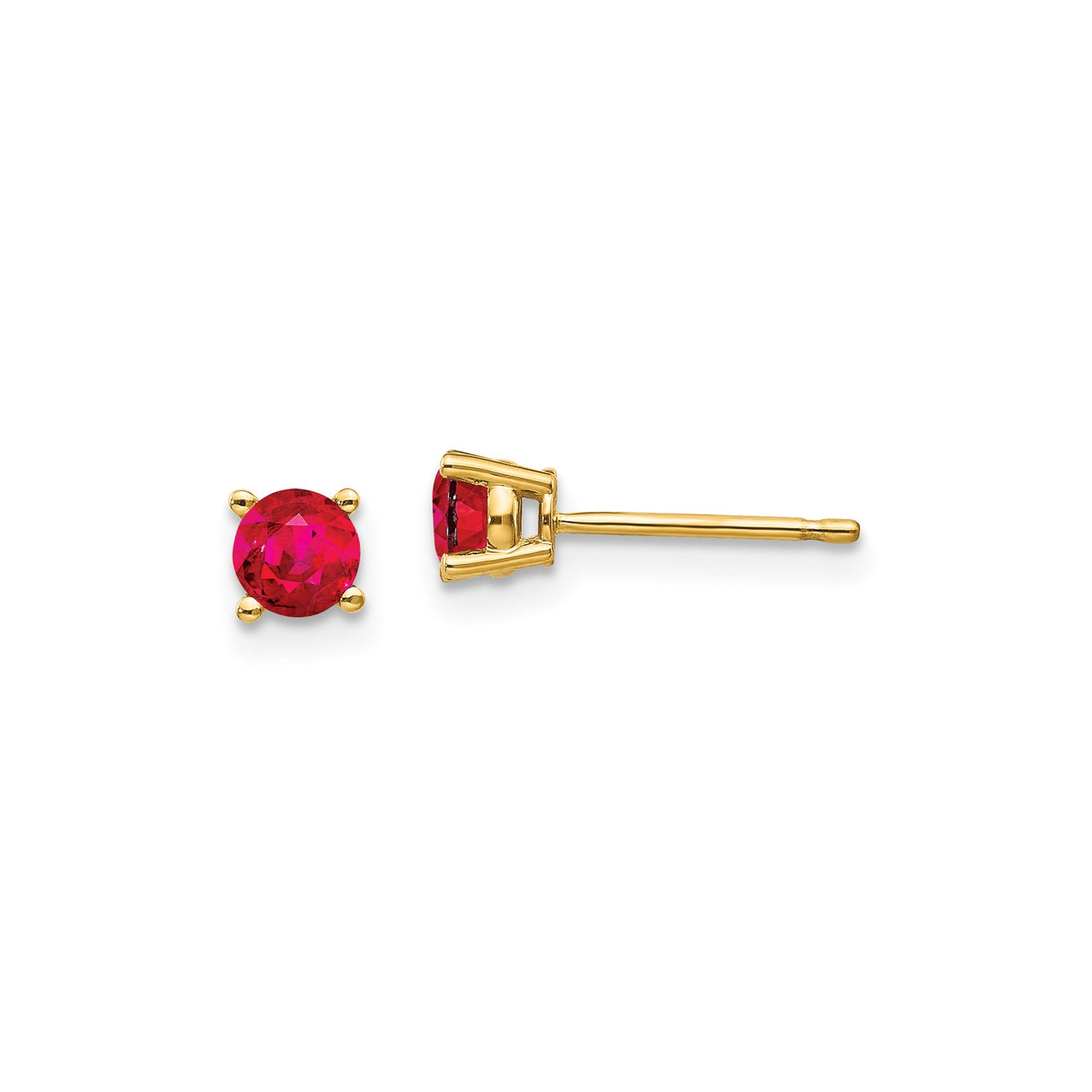 14k Yellow Gold Stud Earrings with Ruby in Four Prong Setting, Classic Design for Women