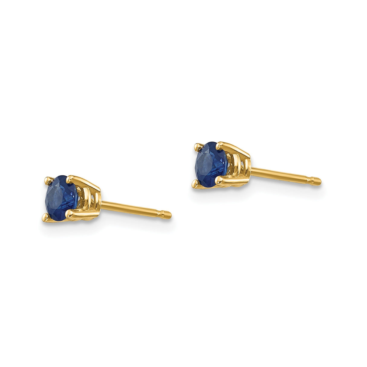 14k Yellow Gold Stud Earrings with Sapphire, Round Cut Classic Four Prong Design