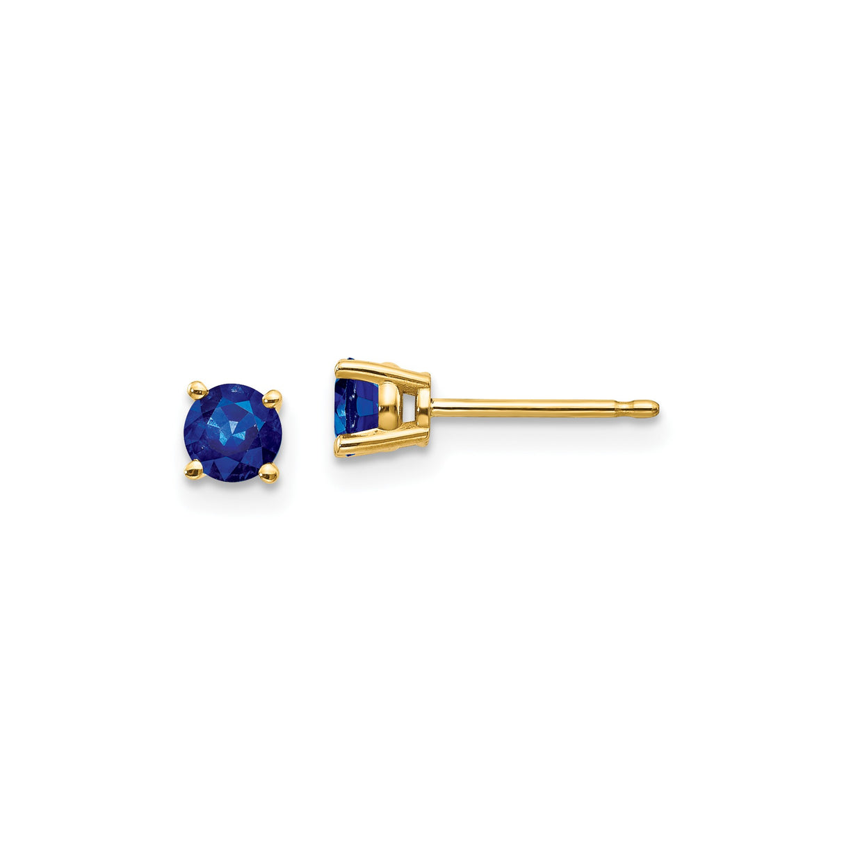 14k Yellow Gold Stud Earrings with Sapphire, Round Cut Classic Four Prong Design