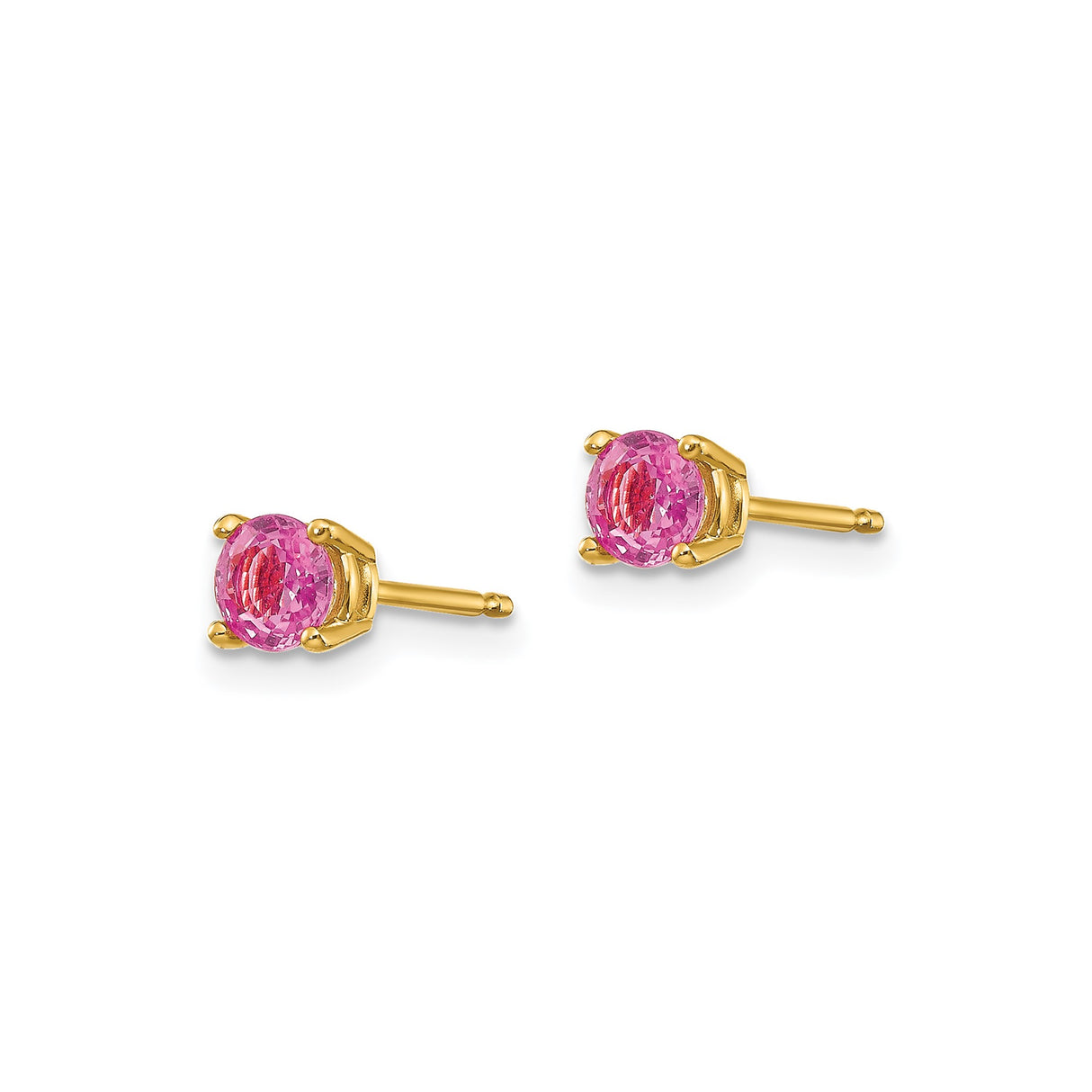 14k Yellow Gold Stud Earrings with Pink Sapphires, Classic Four Prong Setting, Minimalist Style