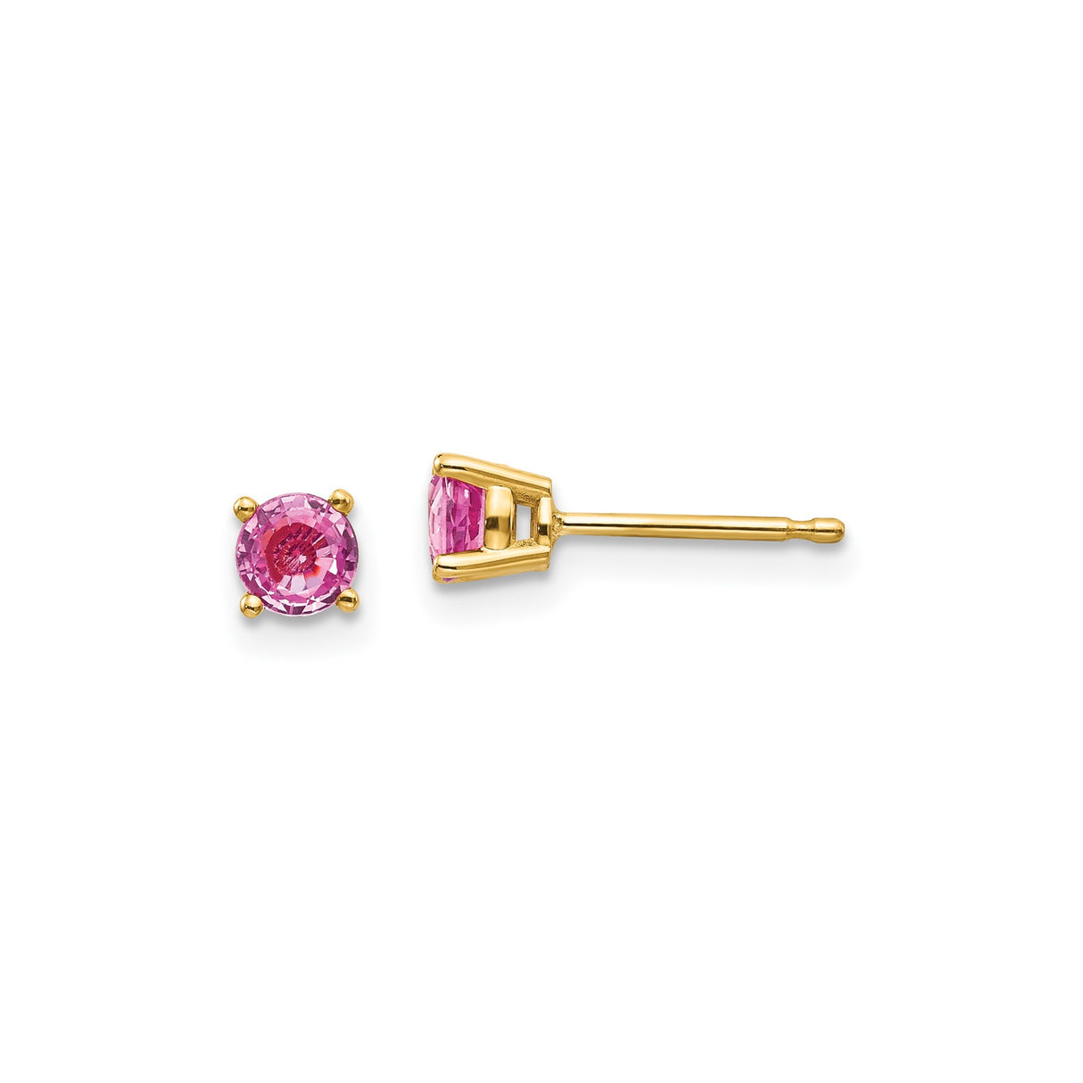 14k Yellow Gold Stud Earrings with Pink Sapphires, Classic Four Prong Setting, Minimalist Style