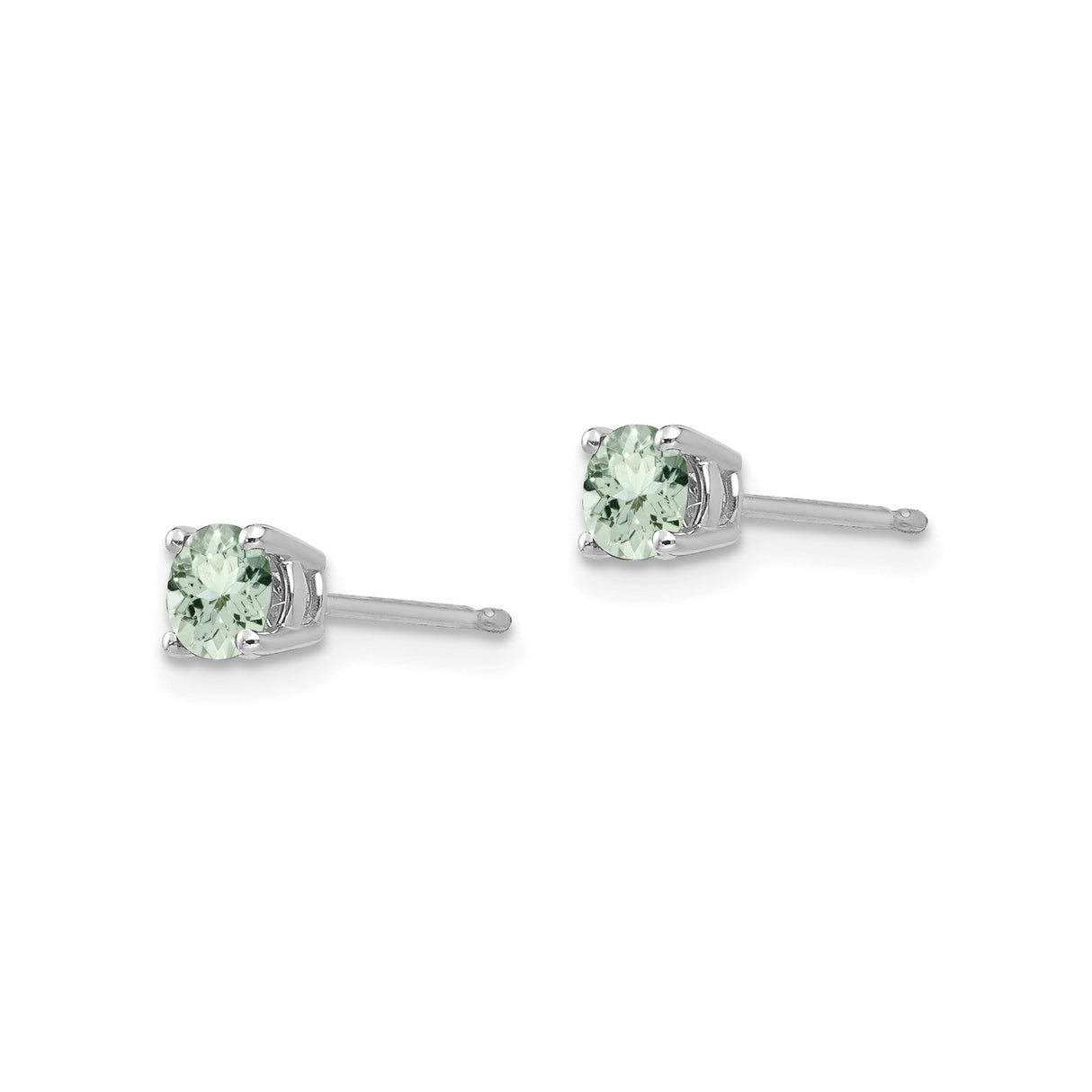 14k White Gold Stud Earrings with Round Light Green Quartz, Minimalist Gemstone Design