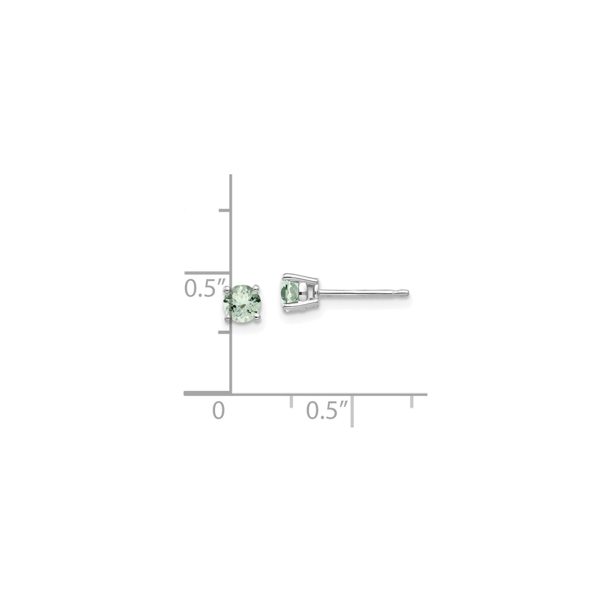 14k White Gold Stud Earrings with Round Light Green Quartz, Minimalist Gemstone Design