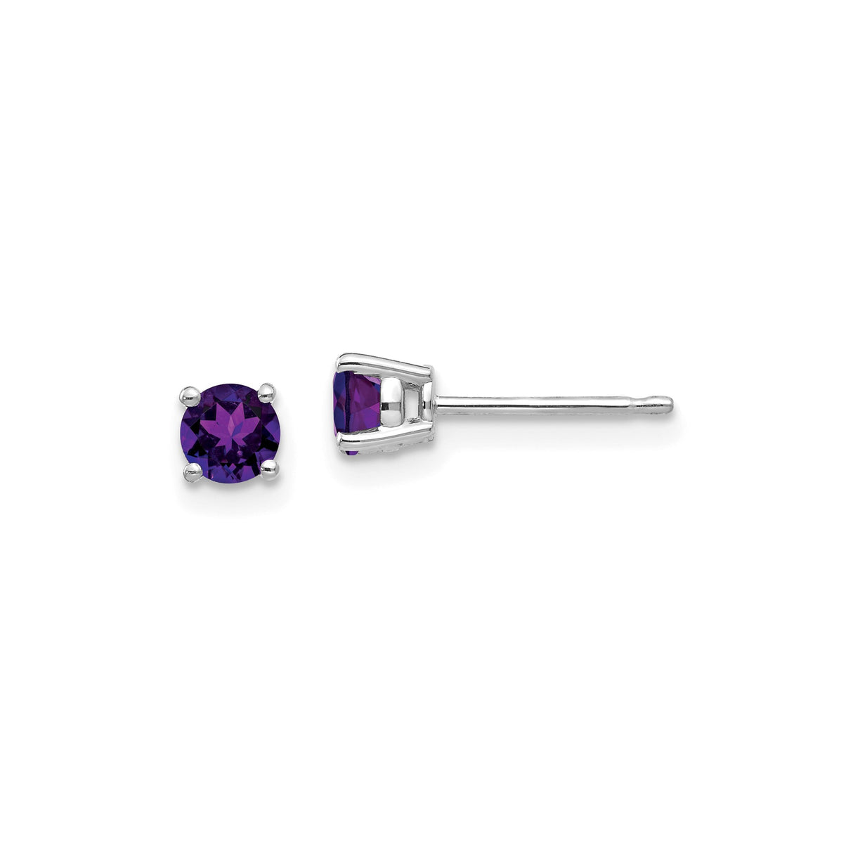 14k White Gold Stud Earrings with Amethyst, Minimalist Birthstone Jewelry for Women
