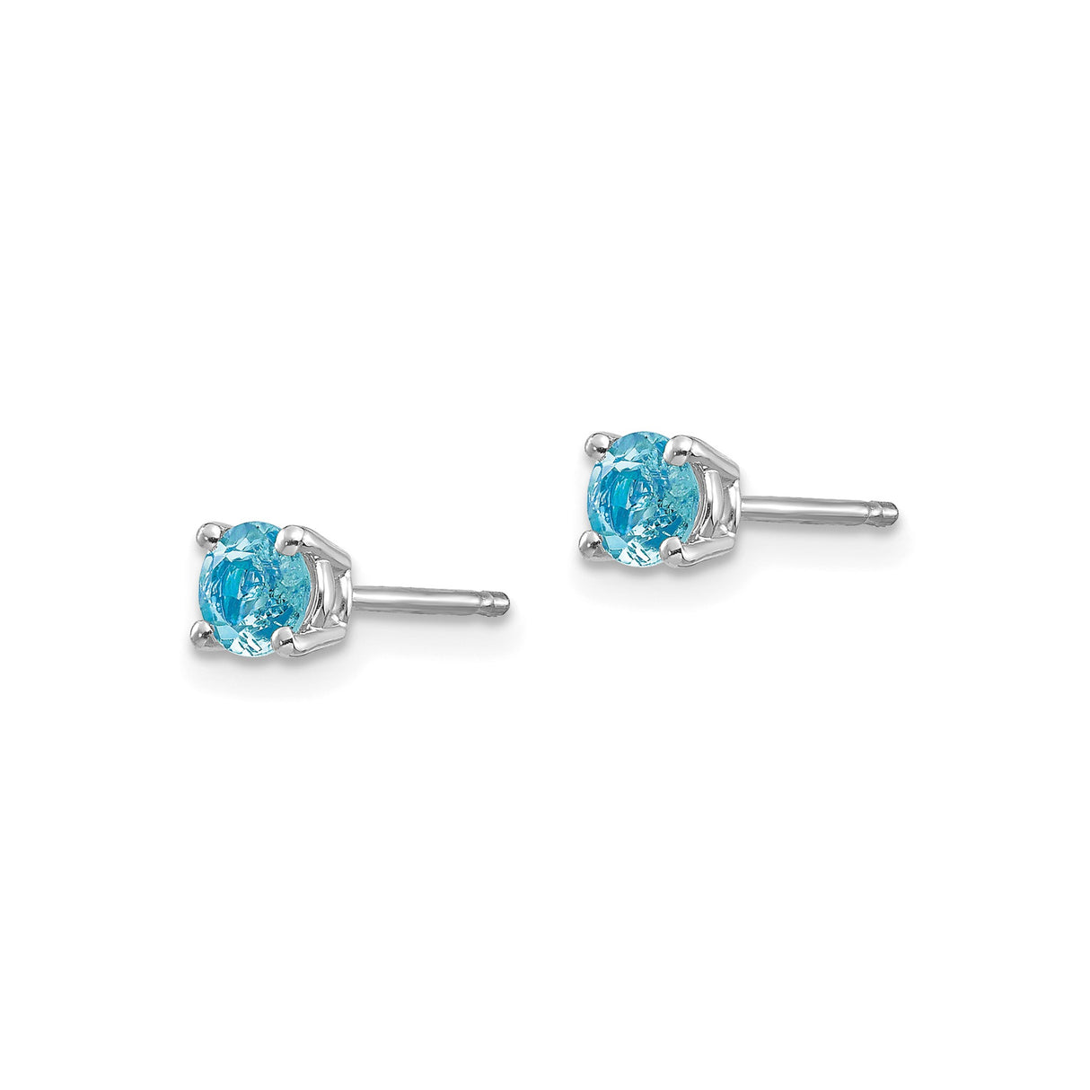 14k White Gold Aquamarine Stud Earrings, Round Faceted, Four-Prong Minimalist Design