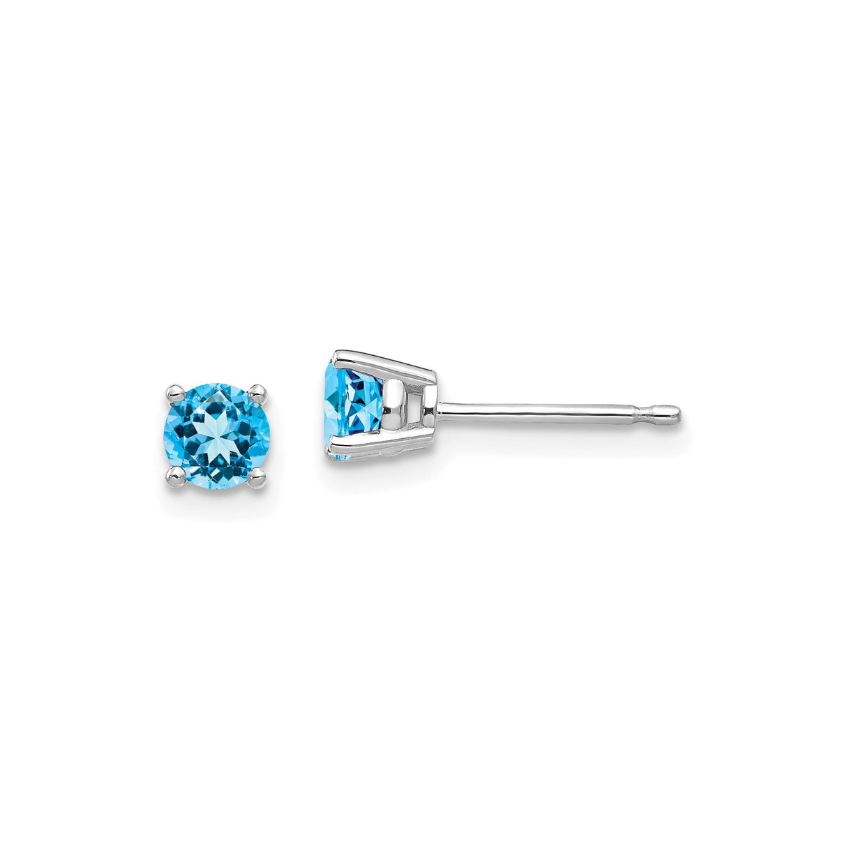 14k White Gold Stud Earrings with Swiss Blue Topaz, Round Gemstone Minimalist Style