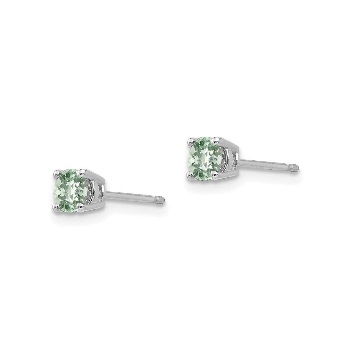 14k White Gold Stud Earrings with Round Cut Green Quartz, Minimalist Lightweight Design